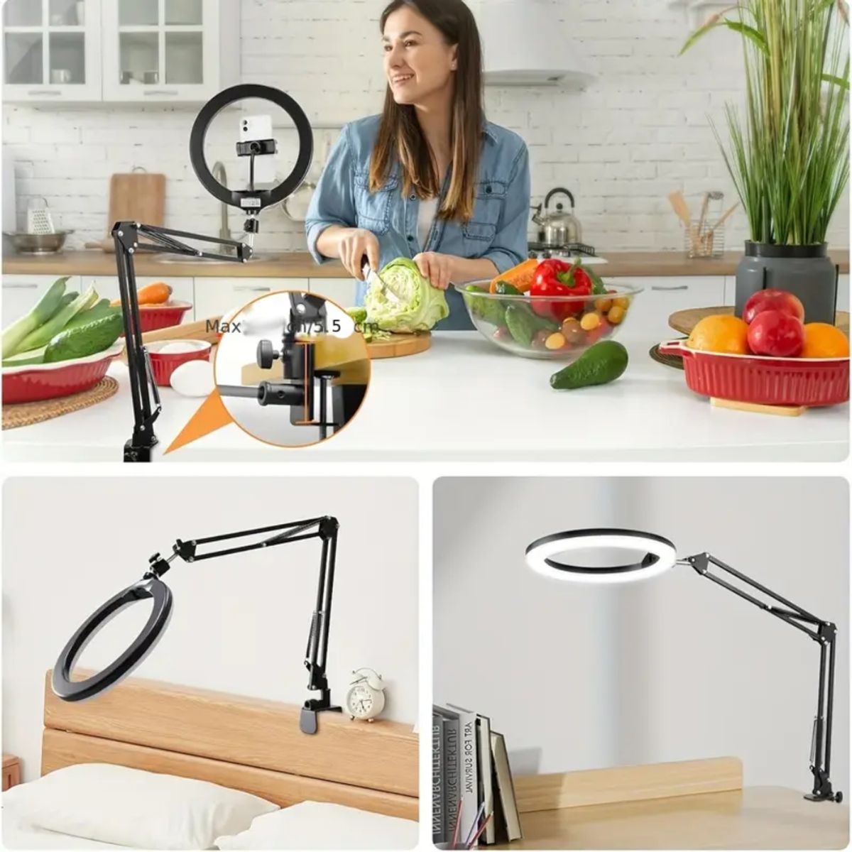 GENERICO - Aro Led 25 cm con Soporte Plegable para Escritorio Cama