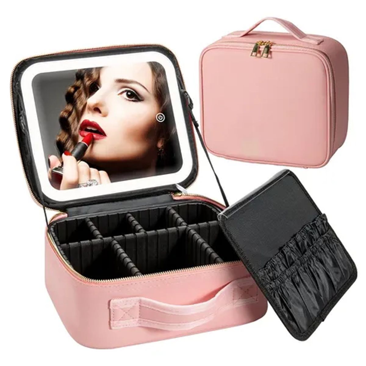 GENERICO - NECESER ORGANIZADOR MAQUILLAJE VIAJE ESPEJO LUZ LED AJUSTABLE MAKE UP