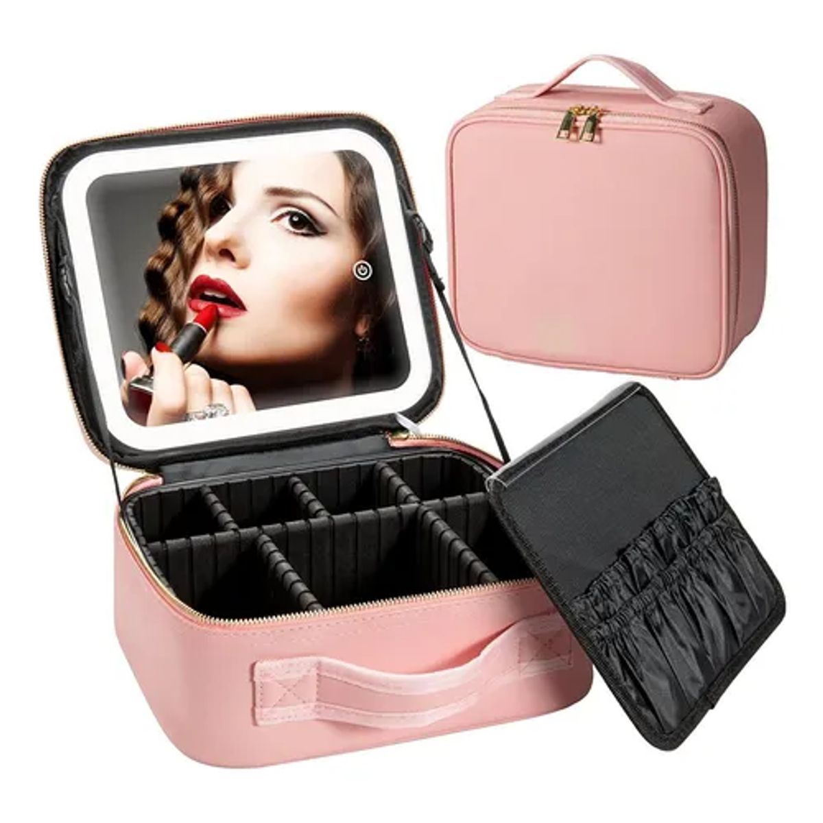 GENERICO - NECESER ORGANIZADOR MAQUILLAJE VIAJE ESPEJO LUZ LED AJUSTABLE MAKE UP