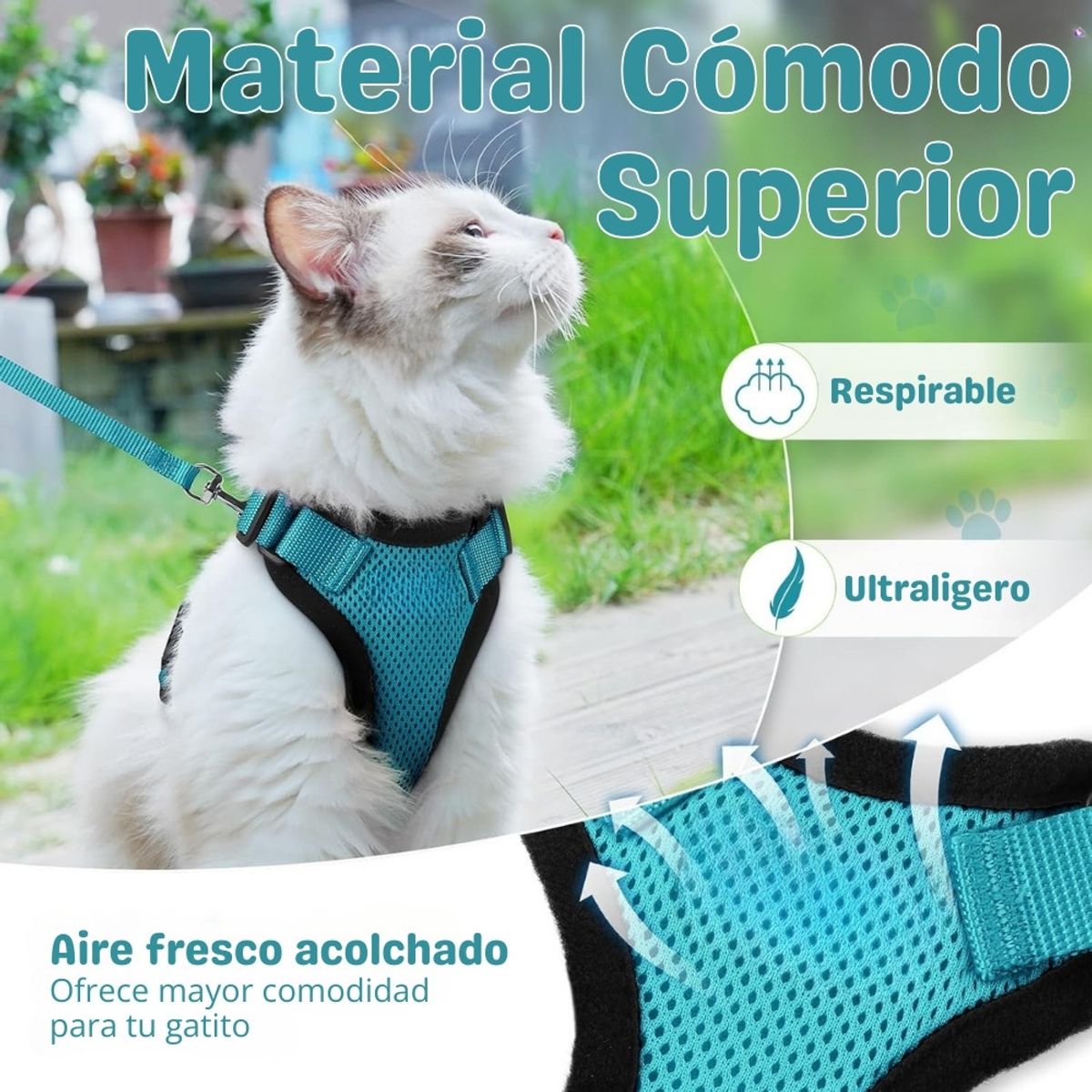 GENERICO - Perchera para Gato Ajustable a Prueba de escape con Correa Talla XS Color Verde Cian