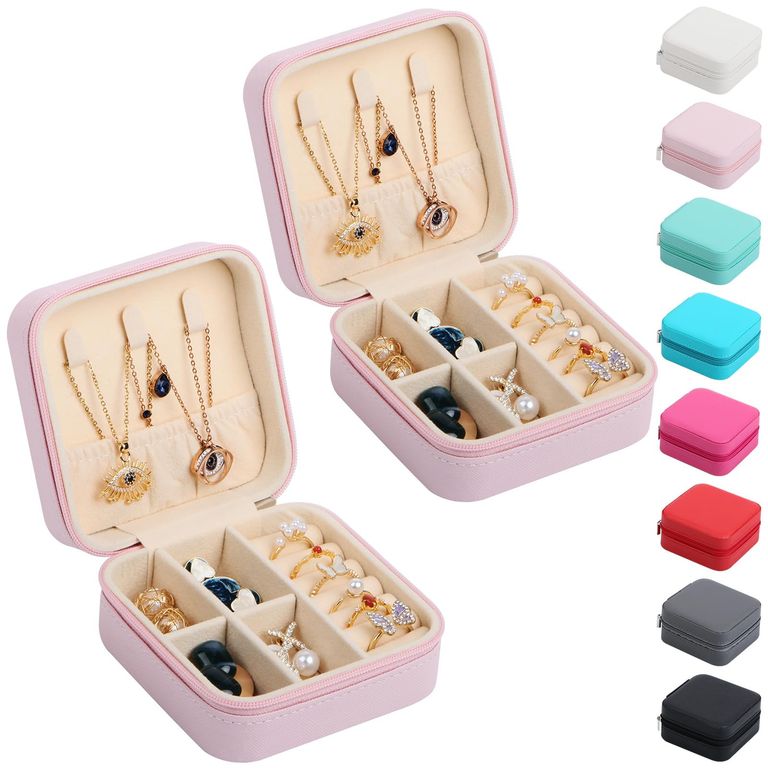 Joyero De Viaje Pequeño Con Paños De Pulir - Caja De Almacenamiento Para Anillos, Collares Y Pendientes