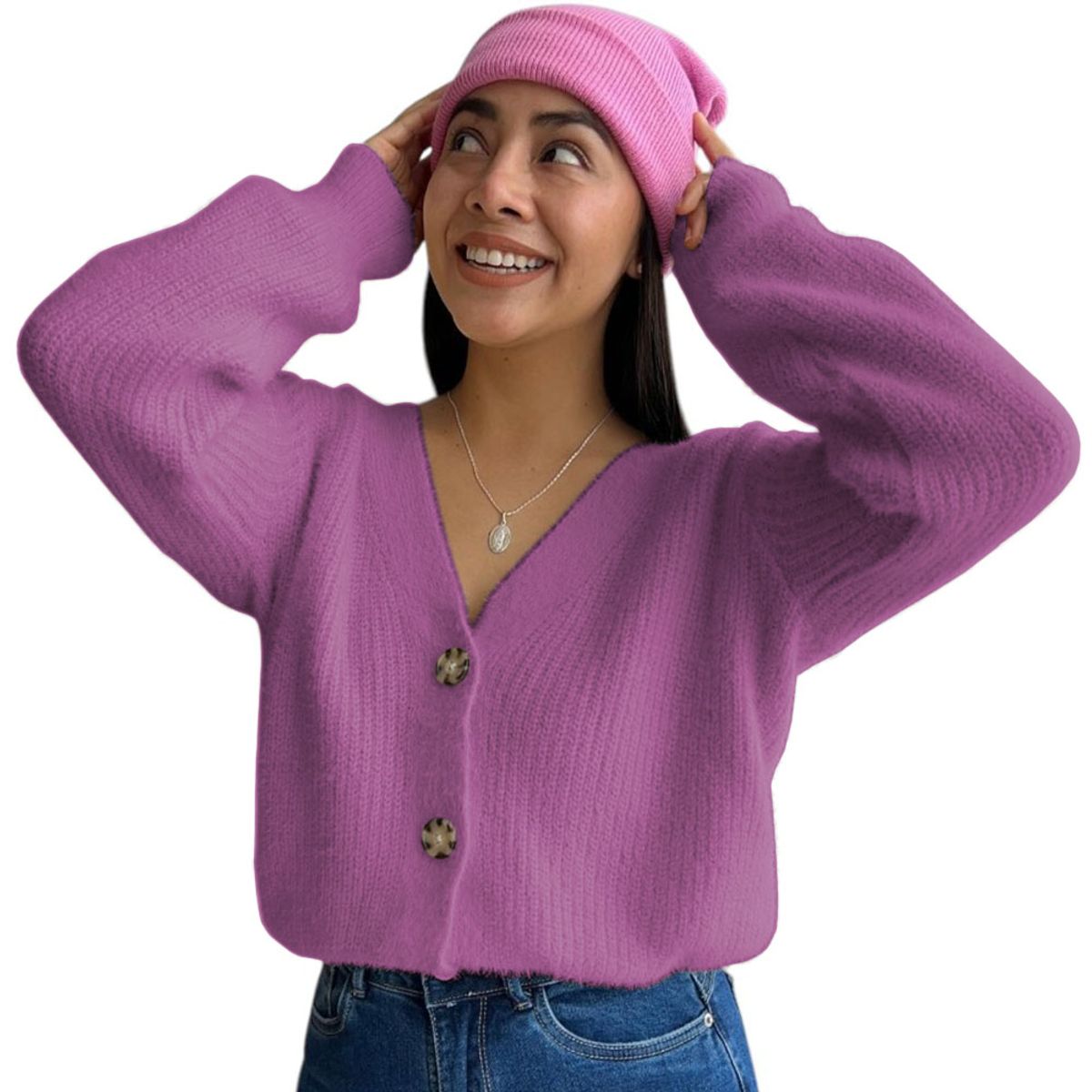 GENERICO - Chompa Abierta Mujer Dralom Peluche 463G-24 Color Fucsia