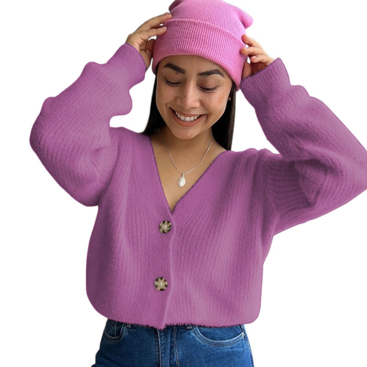 GENERICO - Chompa Abierta Mujer Dralom Peluche 463G-24 Color Fucsia