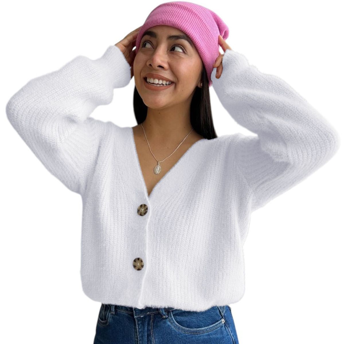 GENERICO - Chompa Abierta Mujer Dralom Peluche 463G-24 Color Perla