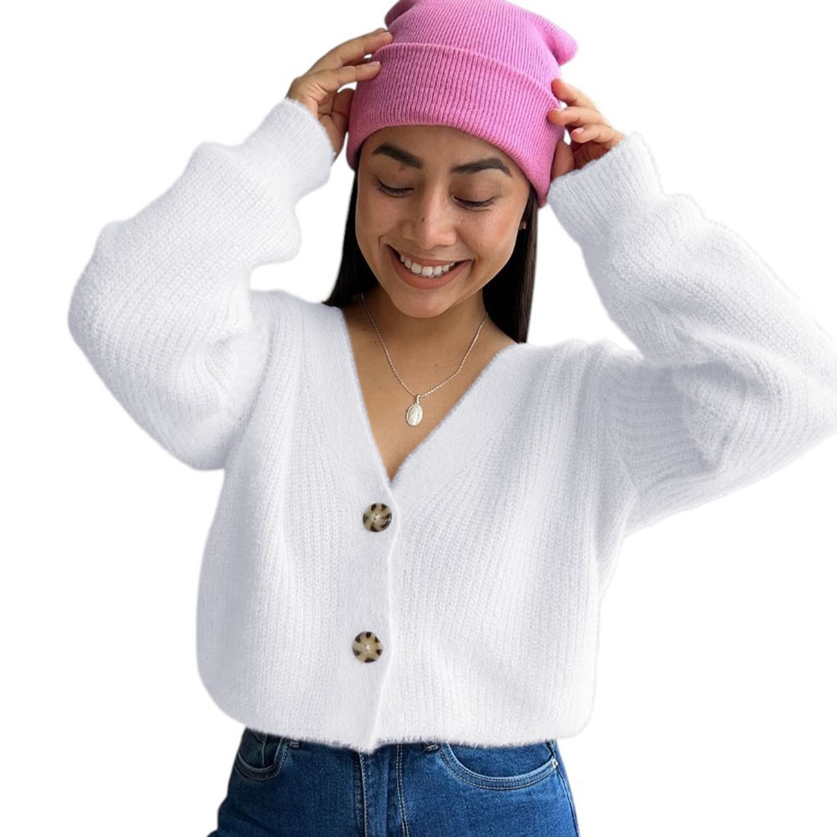 GENERICO - Chompa Abierta Mujer Dralom Peluche 463G-24 Color Perla