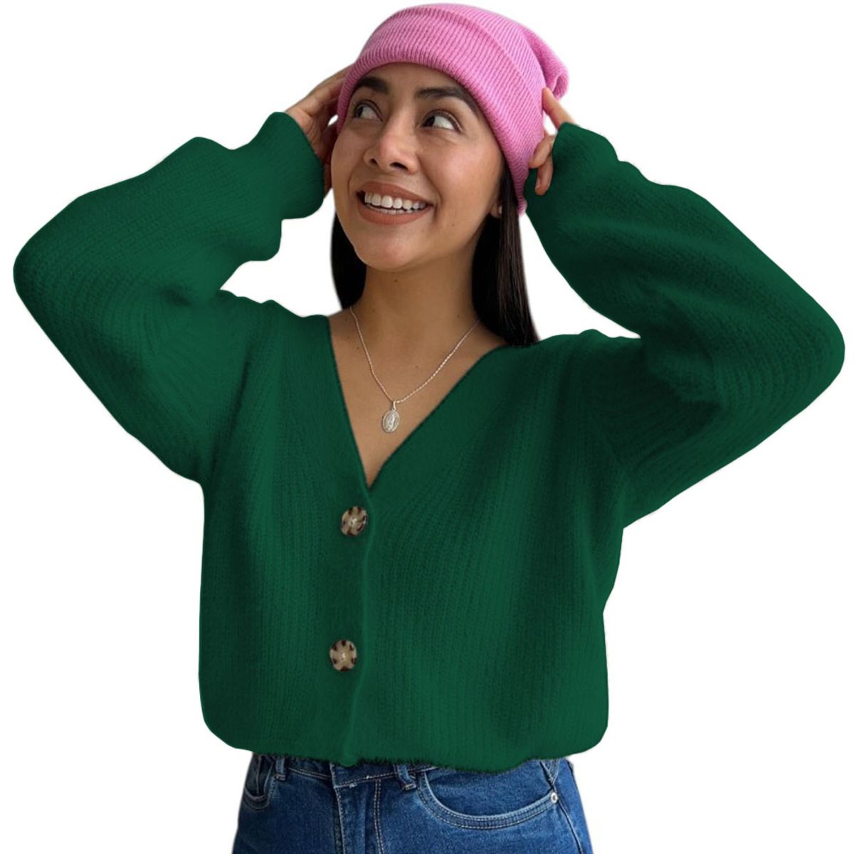 GENERICO - Chompa Abierta Mujer Dralom Peluche 463G-24 Color Verde