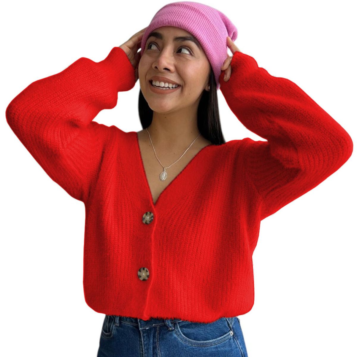 GENERICO - Chompa Abierta Mujer Dralom Peluche 463G-24 Color Rojo