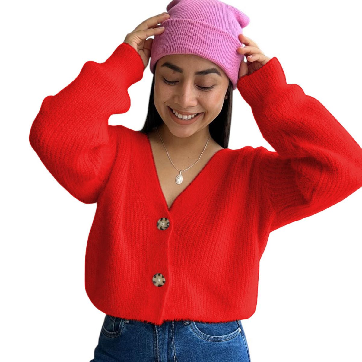 GENERICO - Chompa Abierta Mujer Dralom Peluche 463G-24 Color Rojo