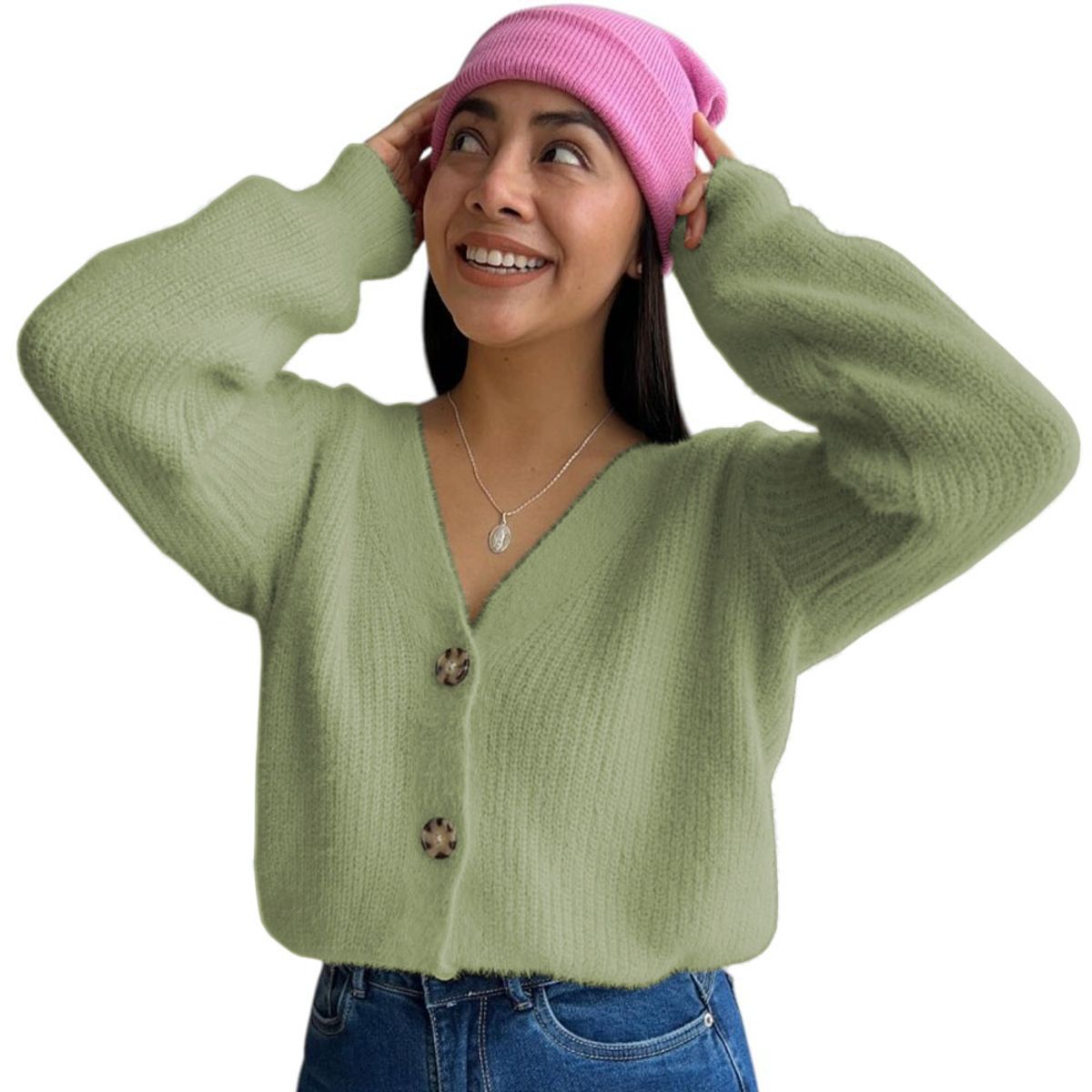 GENERICO - Chompa Abierta Mujer Dralom Peluche 463G-24 Color Olivo