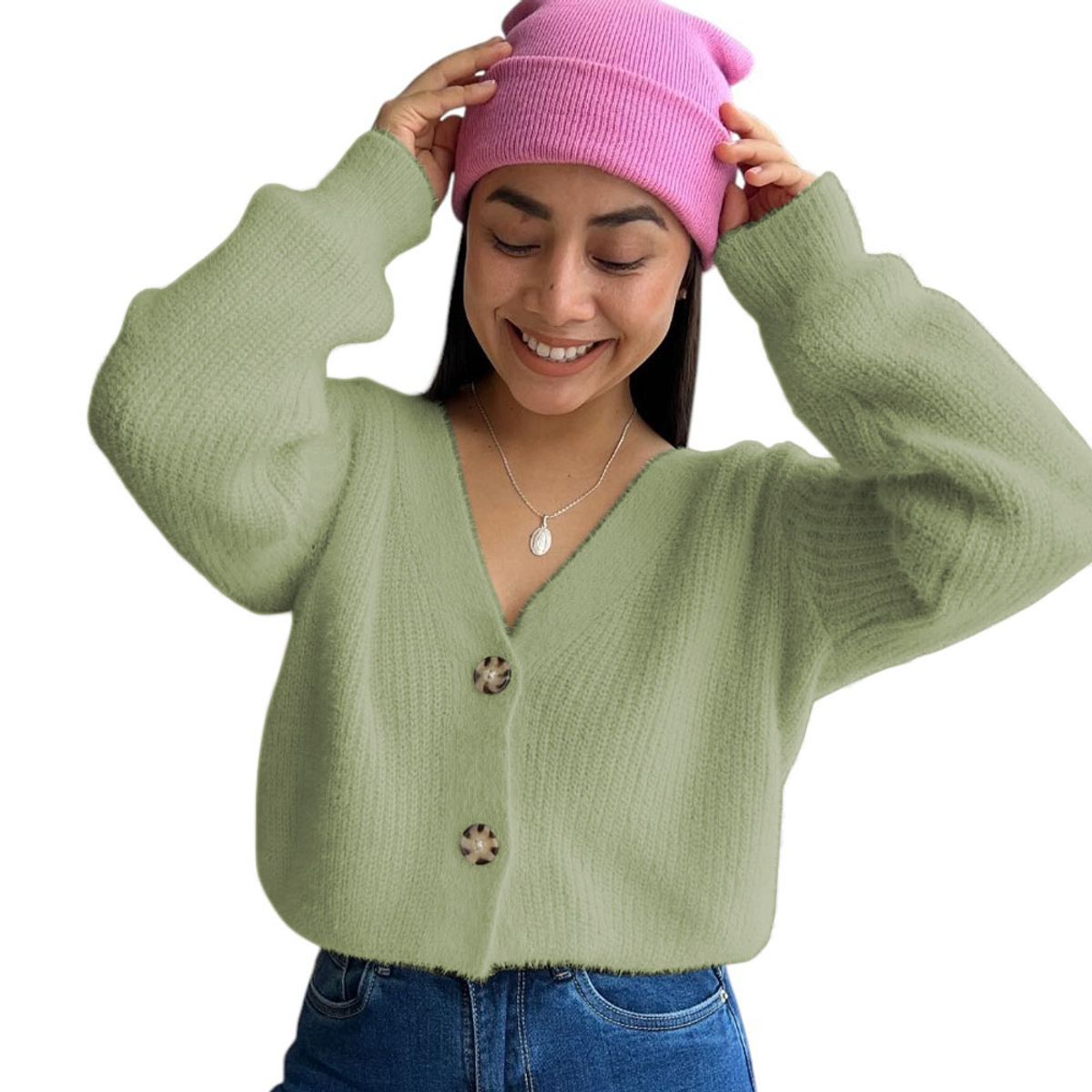 GENERICO - Chompa Abierta Mujer Dralom Peluche 463G-24 Color Olivo