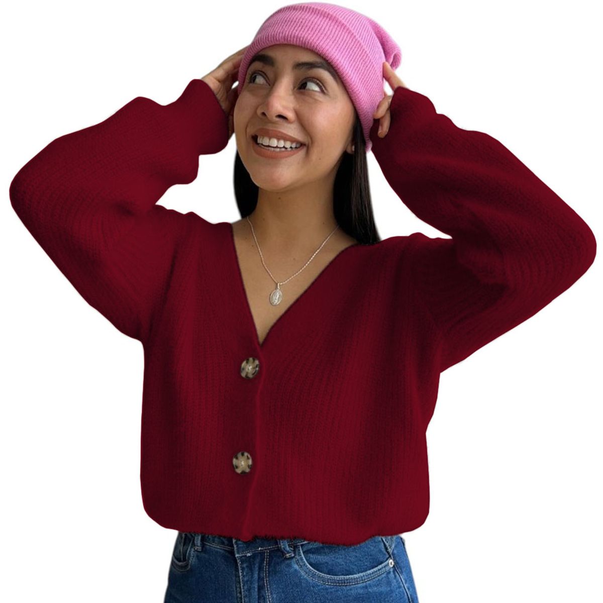 GENERICO - Chompa Abierta Mujer Dralom Peluche 463G-24 Color Vino