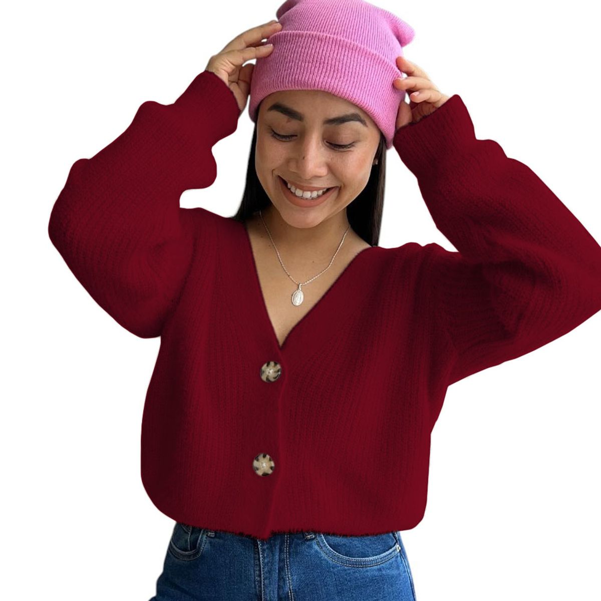 GENERICO - Chompa Abierta Mujer Dralom Peluche 463G-24 Color Vino