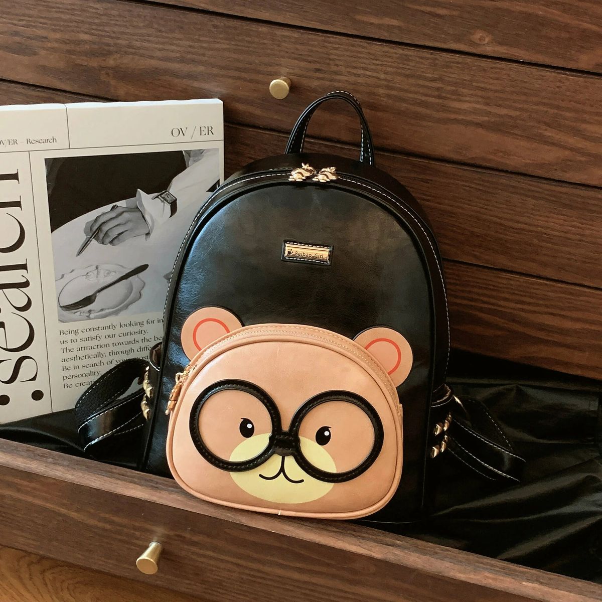 GENERICO - MOCHILA PITON BEAR CUERO PU OSITO  NEGRO