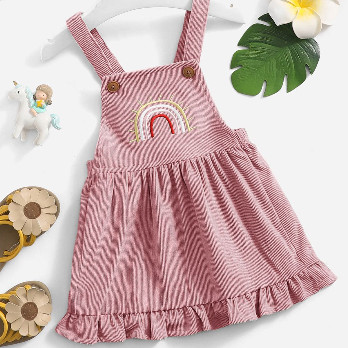 GENERICO - Vestido Overol Dream en corduroy con bordado de arcoíris