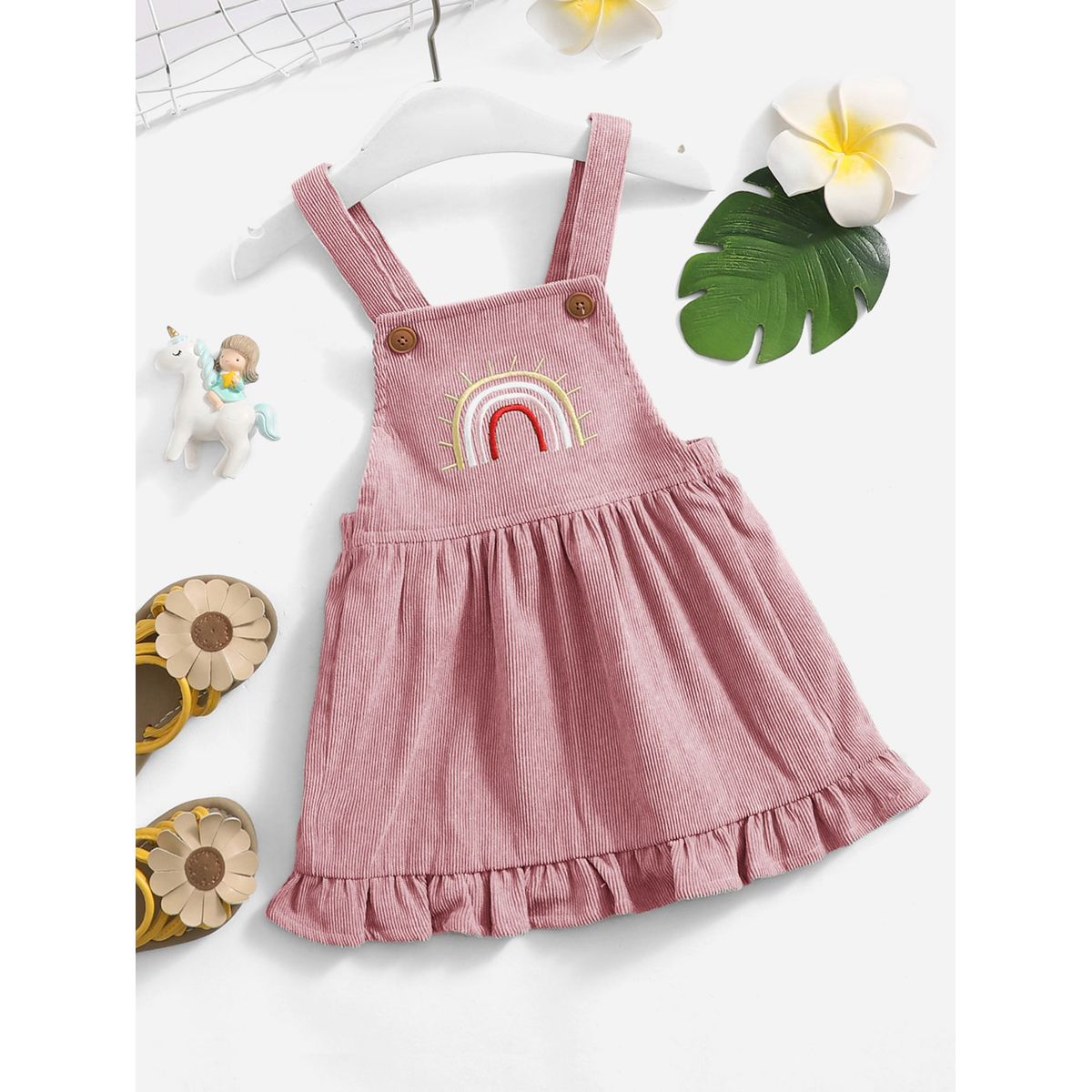 GENERICO - Vestido Overol Dream en corduroy con bordado de arcoíris