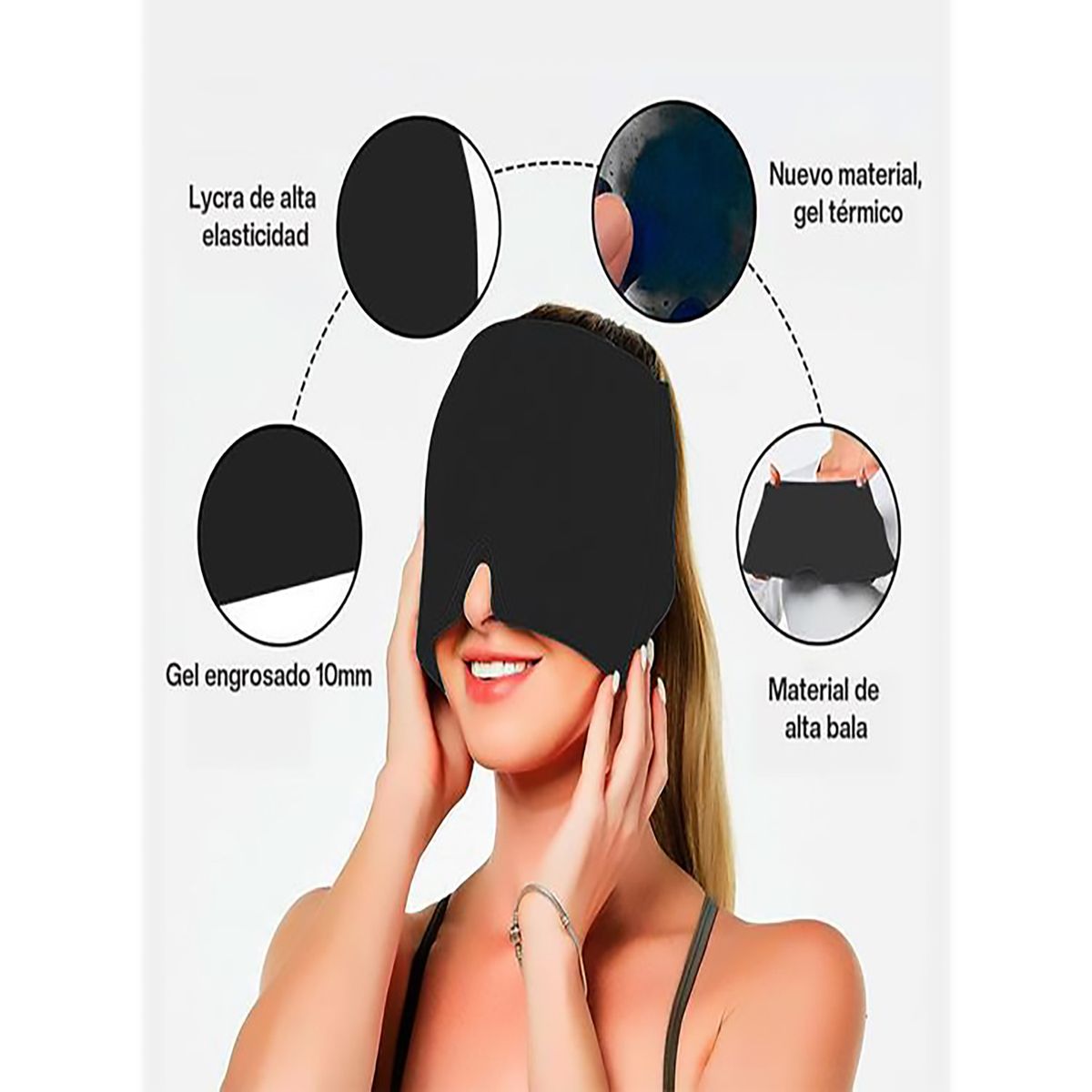 GENERICO - Gorro Relajante Gel Caliente o Frio Dolores de Cabeza o migrañas Negro