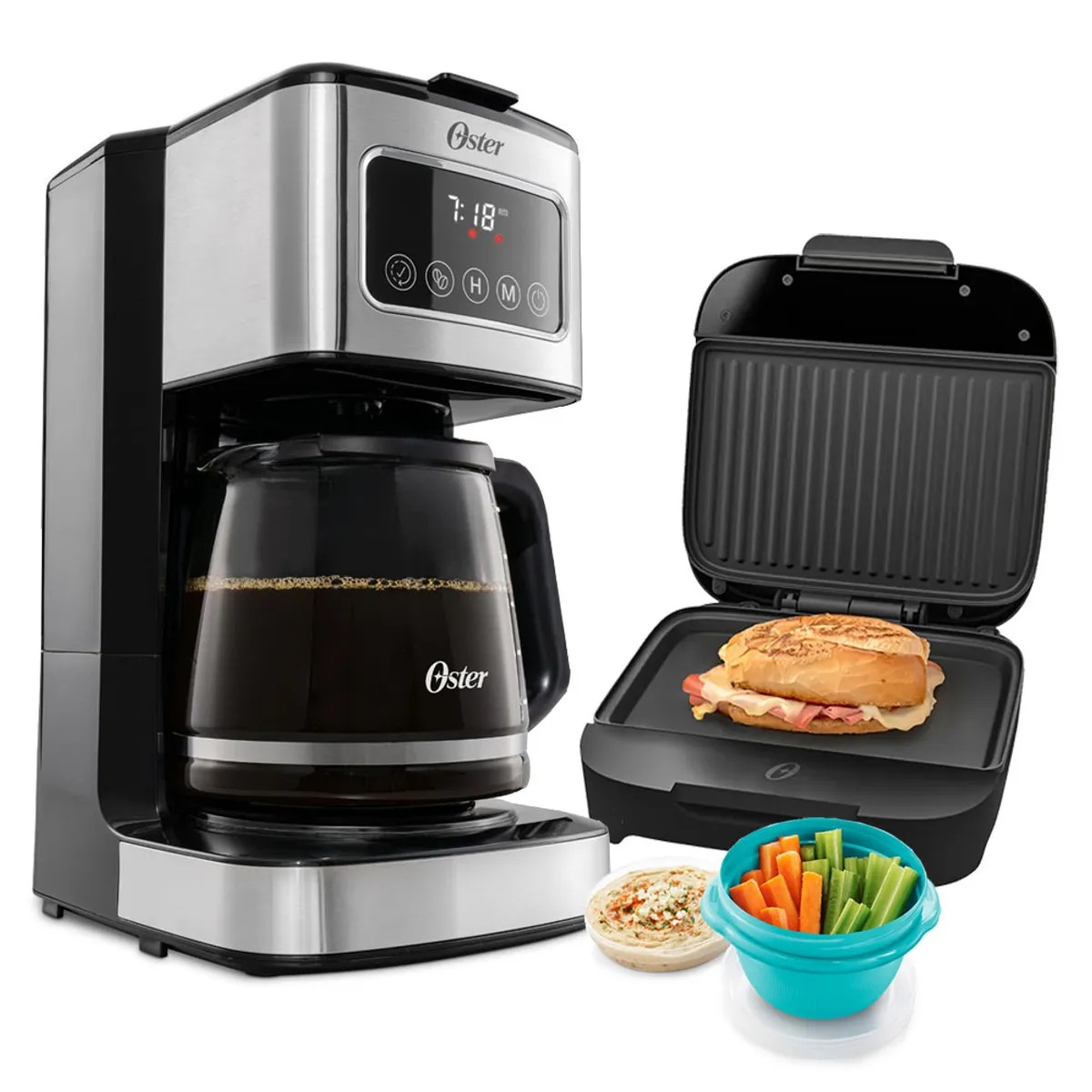 OSTER - Combo Cafetera Oster Bvstdc4403 + Sandwichera con Platos Hondos
