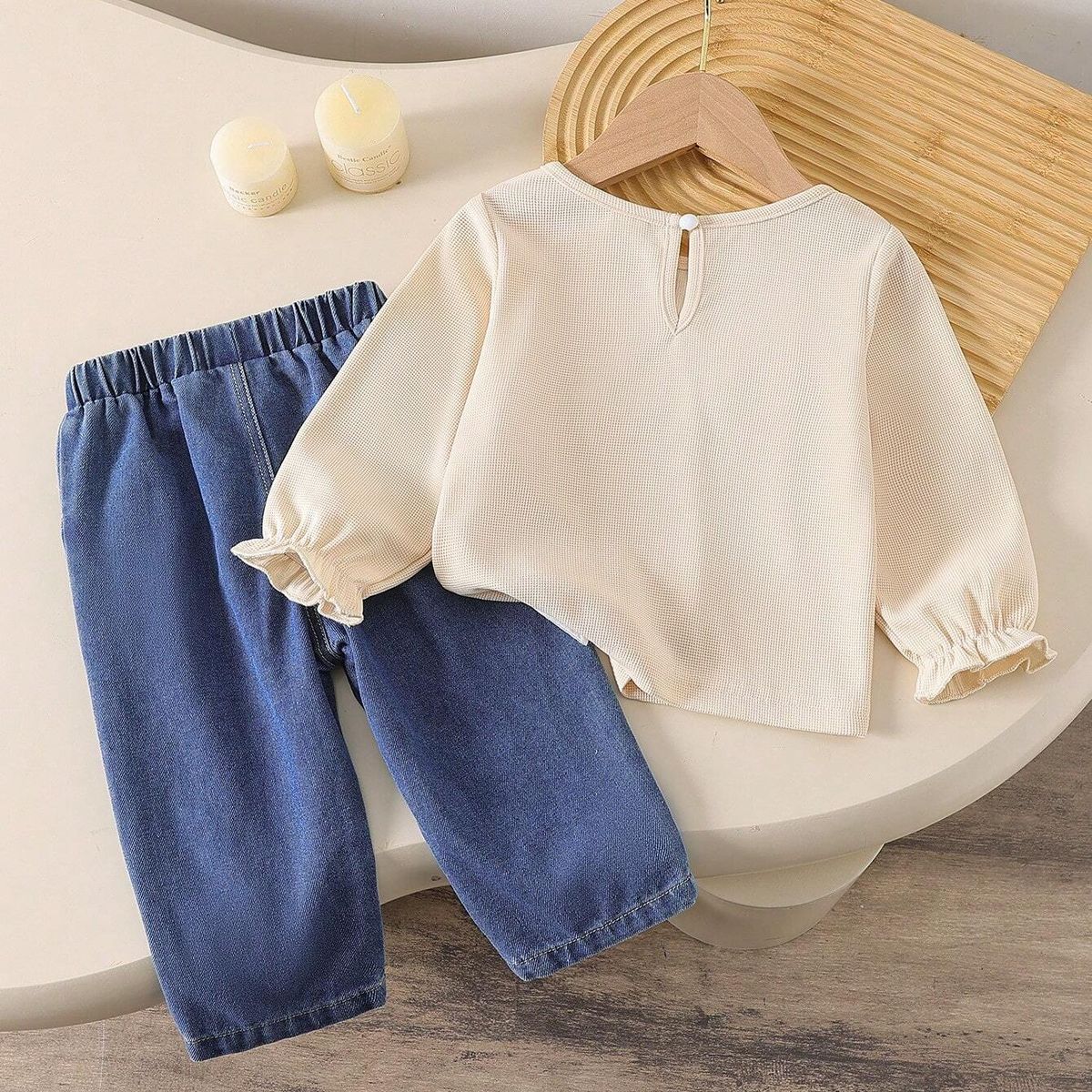 GENERICO - Set Lovely Bow blusa con lazo y pantalón denim