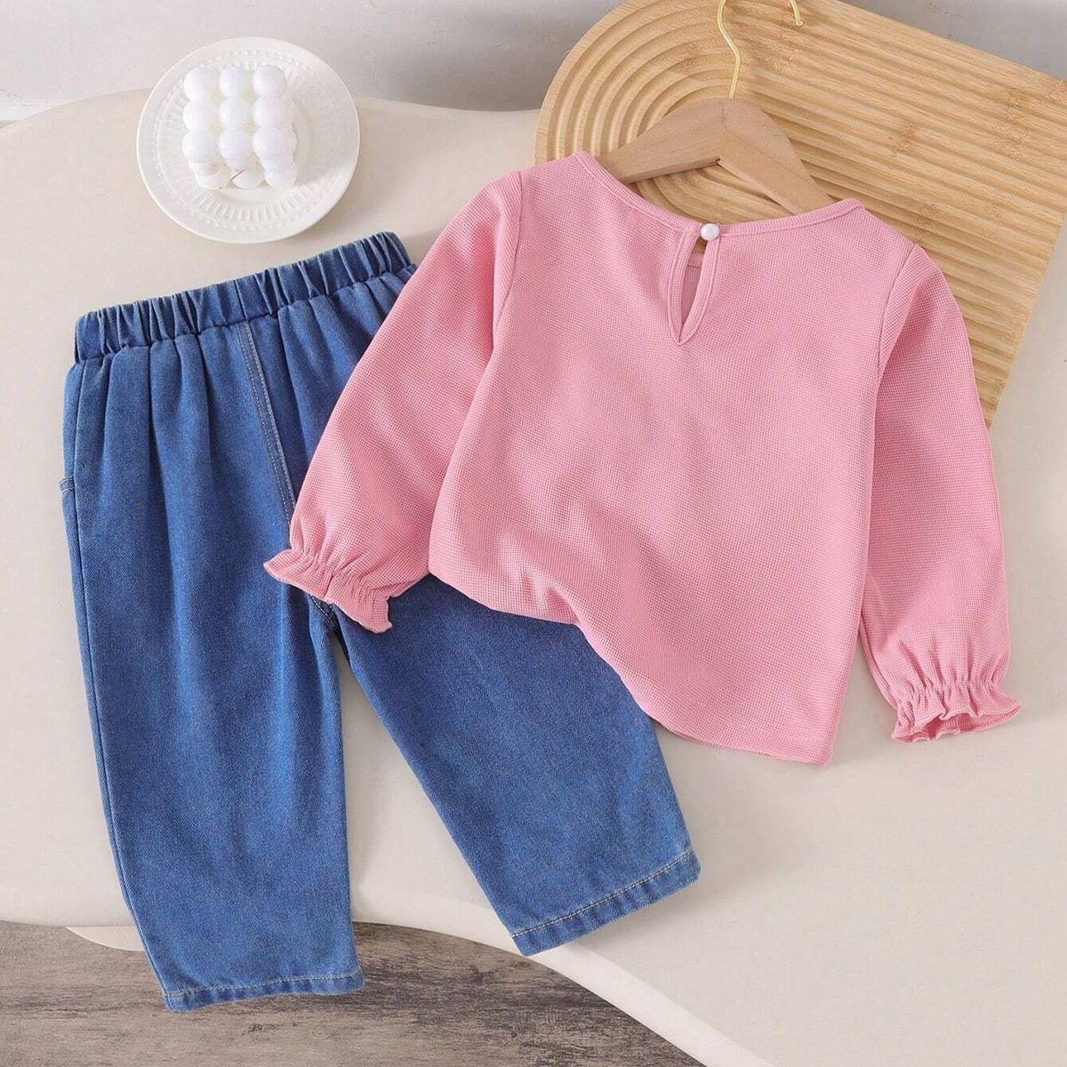 GENERICO - Set Lovely Bow blusa con lazo y pantalón denim