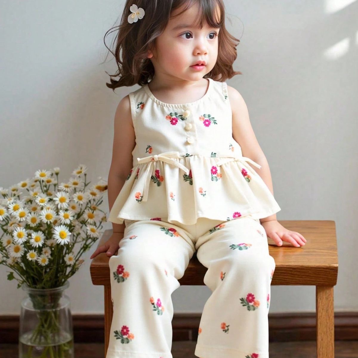 GENERICO - Conjunto Dreamy blusa peplum sin mangas y pantalón a juego