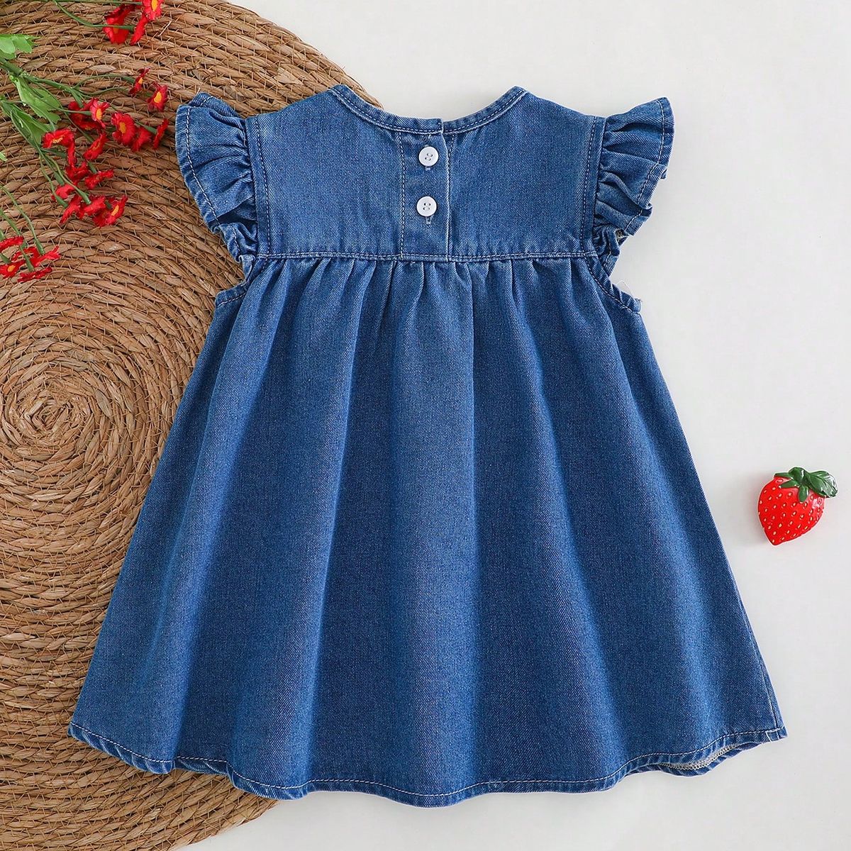 GENERICO - Vestido Berry en denim con bordado de fresas