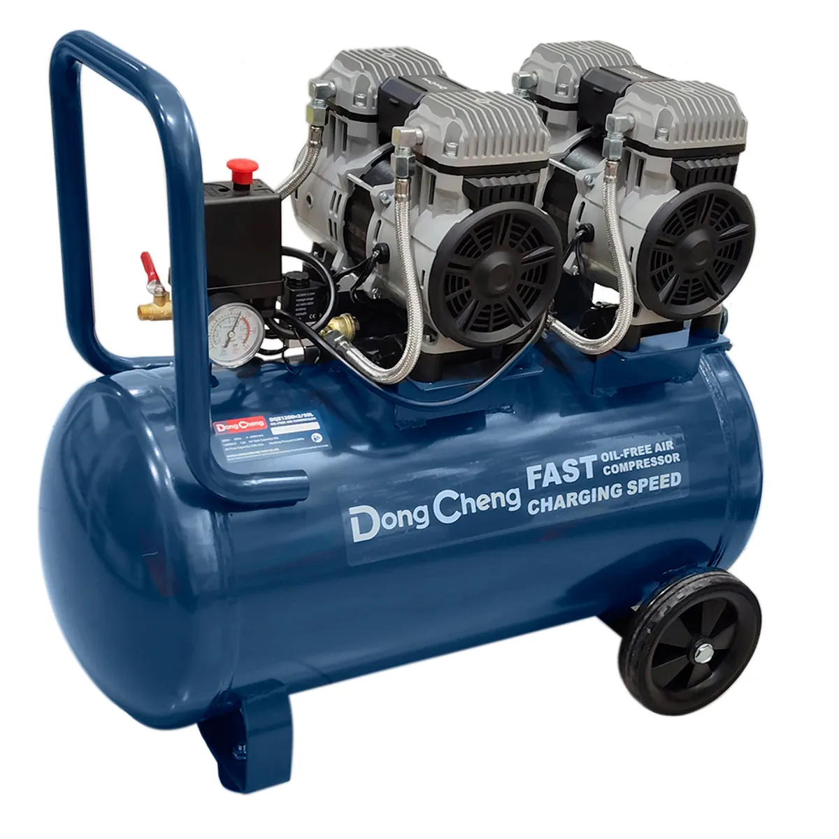 DONGCHENG - Compresora Silenciosa sin Aceite Industrial Dongcheng DQE1200x2/50L 50 Litros 2400W 3HP