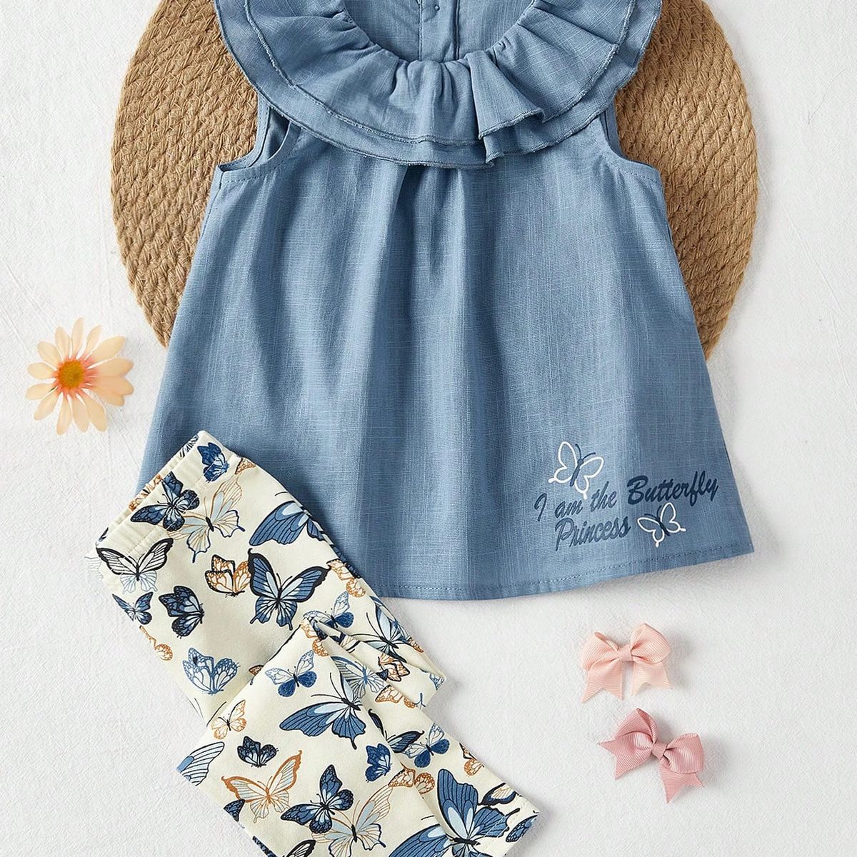 GENERICO - Conjunto Aurora blusa con volantes y leggings de mariposas