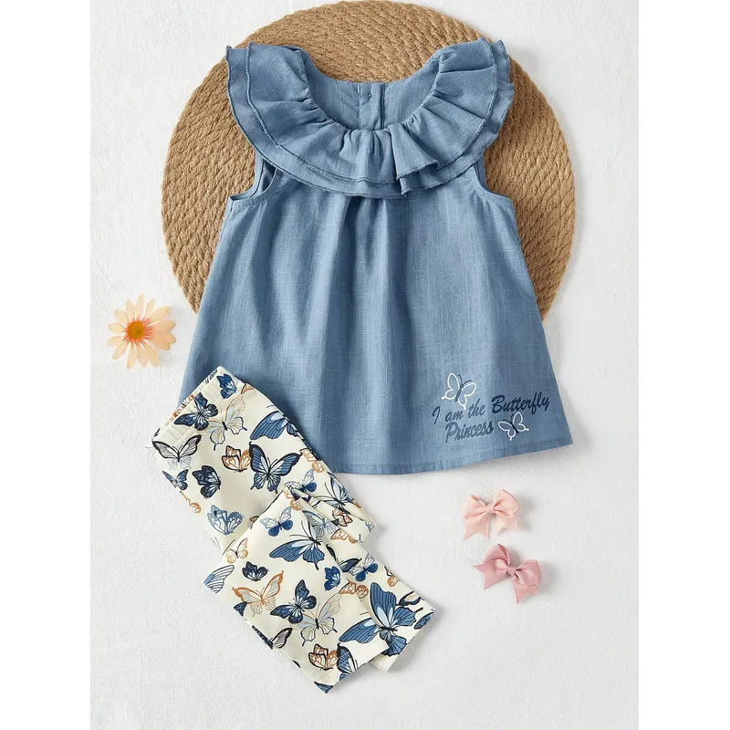 GENERICO - Conjunto Aurora blusa con volantes y leggings de mariposas