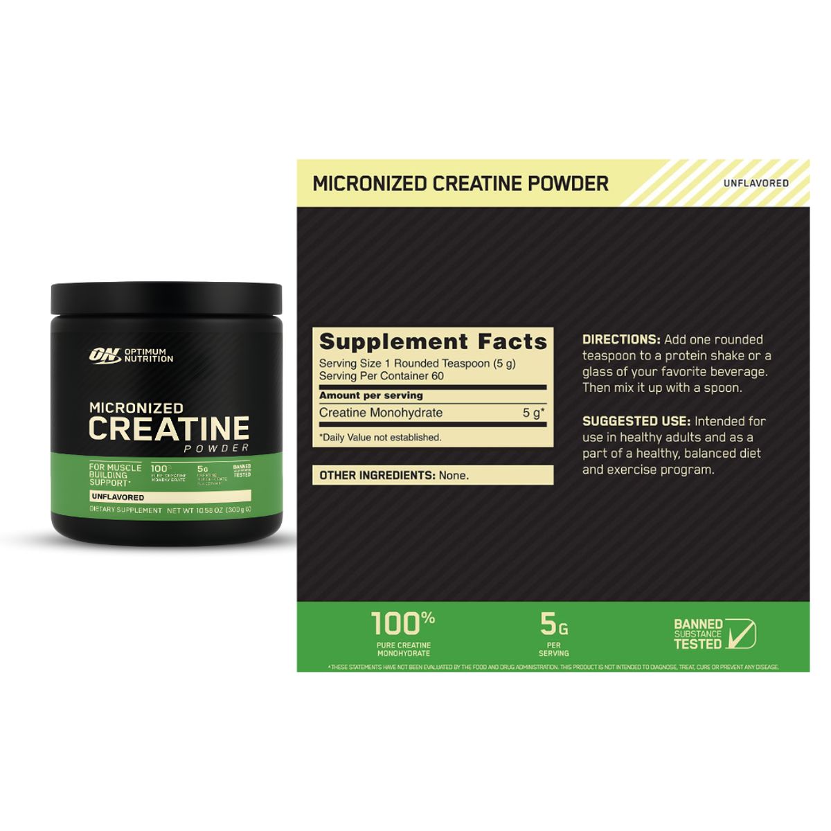 OPTIMUN NUTRITION - Creatina Optimum Nutrition 300 g - Creatina Monohidratada y micronizada + Scoop