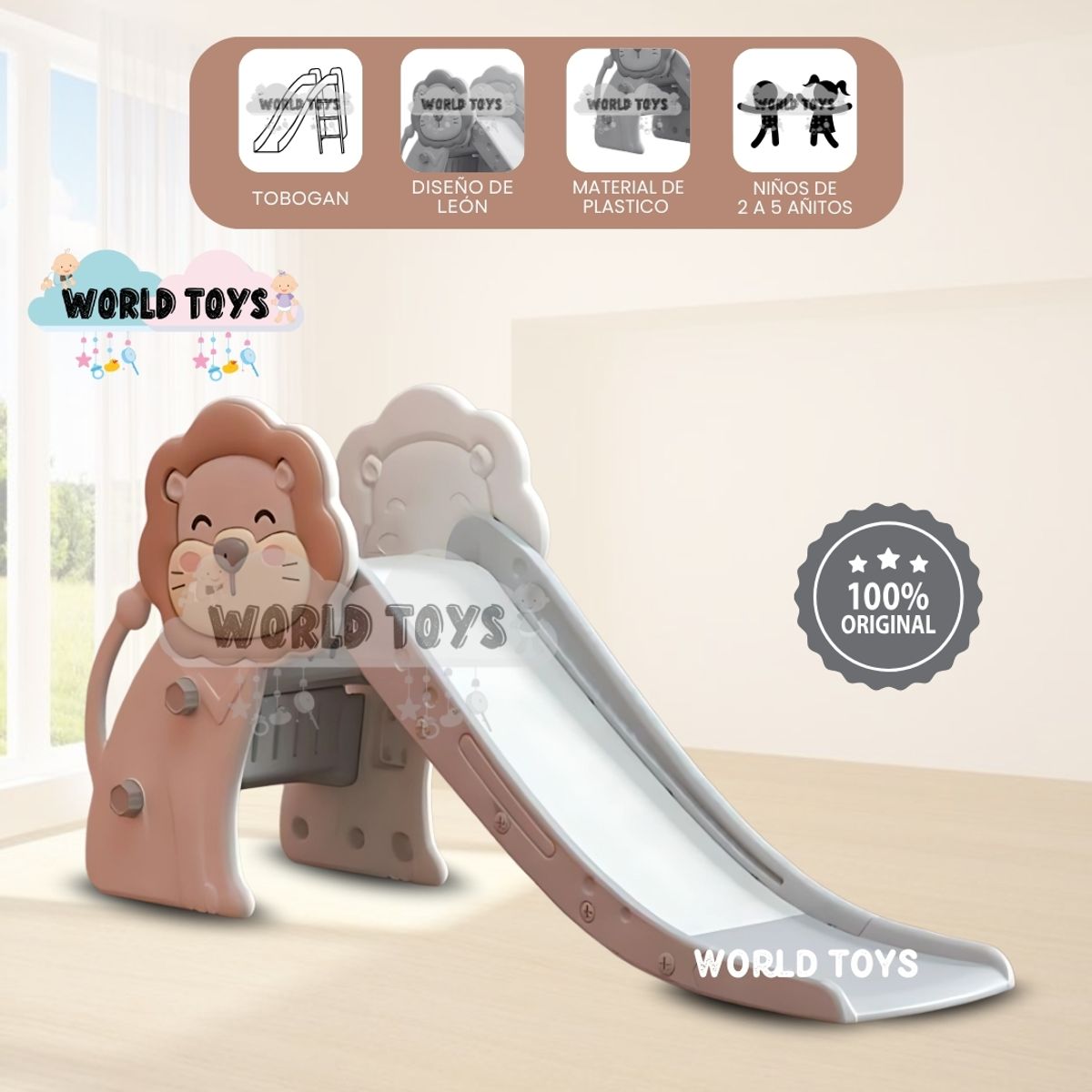 BABY KING - Tobogán para Niños «LEO» con Barandas de Seguridad Beige