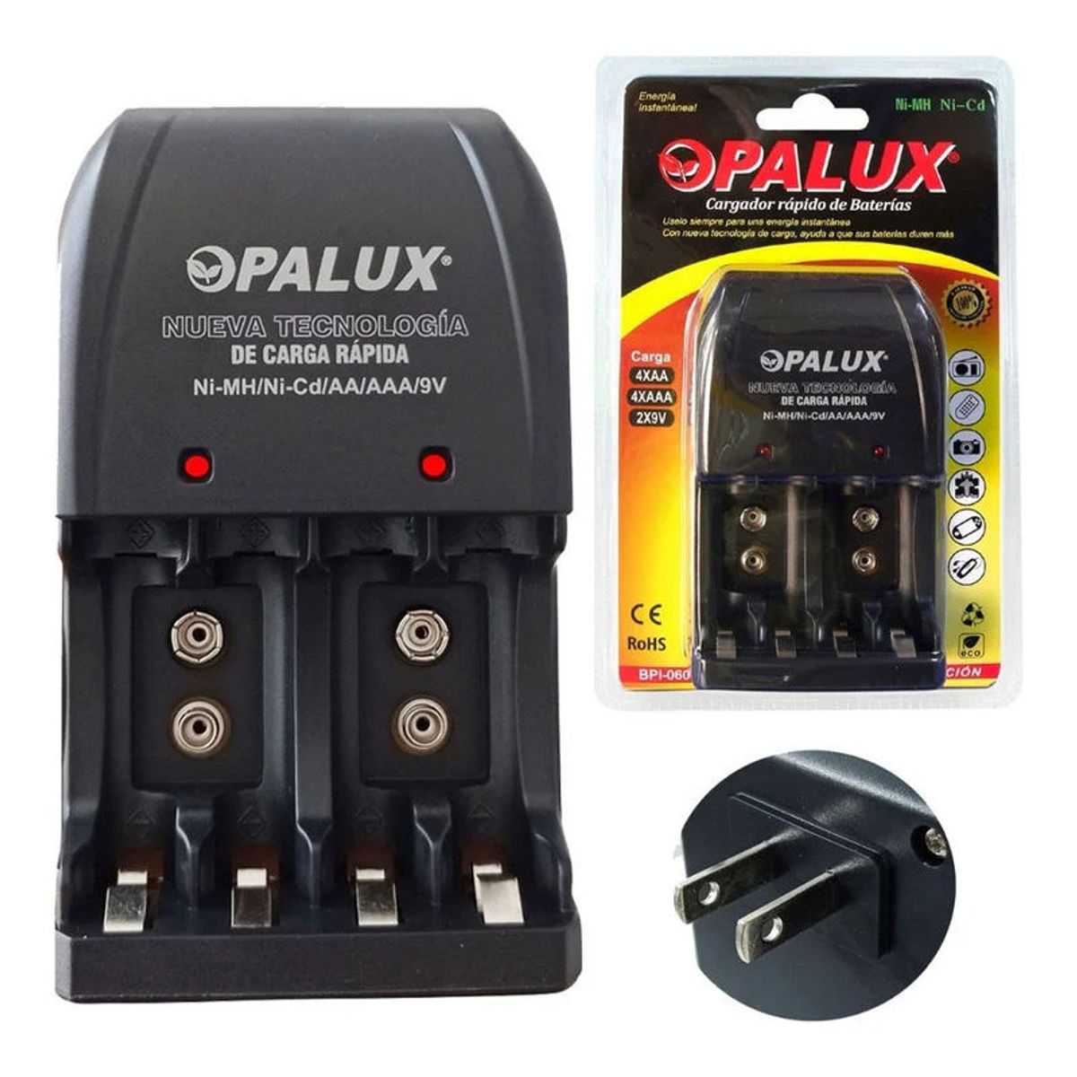 OPALUX - Cargador De Baterías Recargables 9vaaaaa Bpi-0604ng Opalux