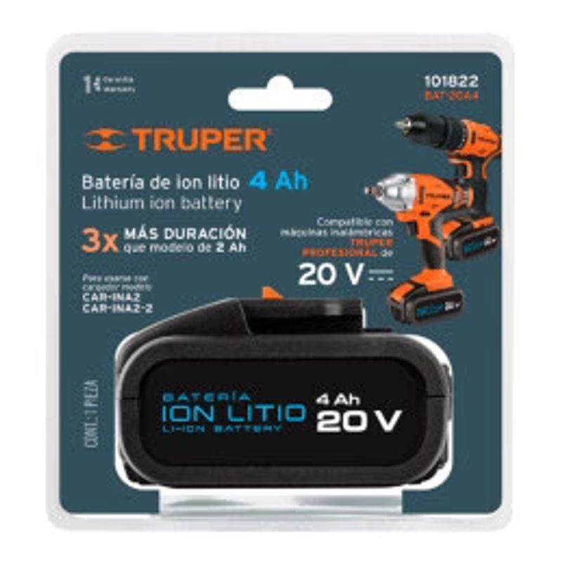 TRUPER - Batería ión Litio 20 V 4 Ah - 101822
