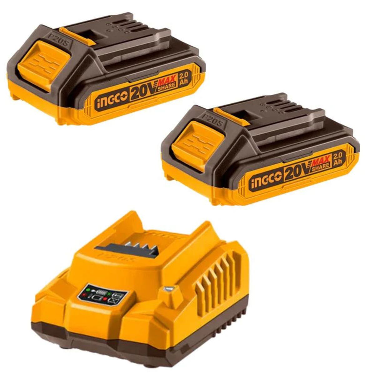 INGCO TOOLS - KIT Baterias INGCO 20V 2A 2 UNIDADES + Cargador 20V FBCPK1222 INGCO