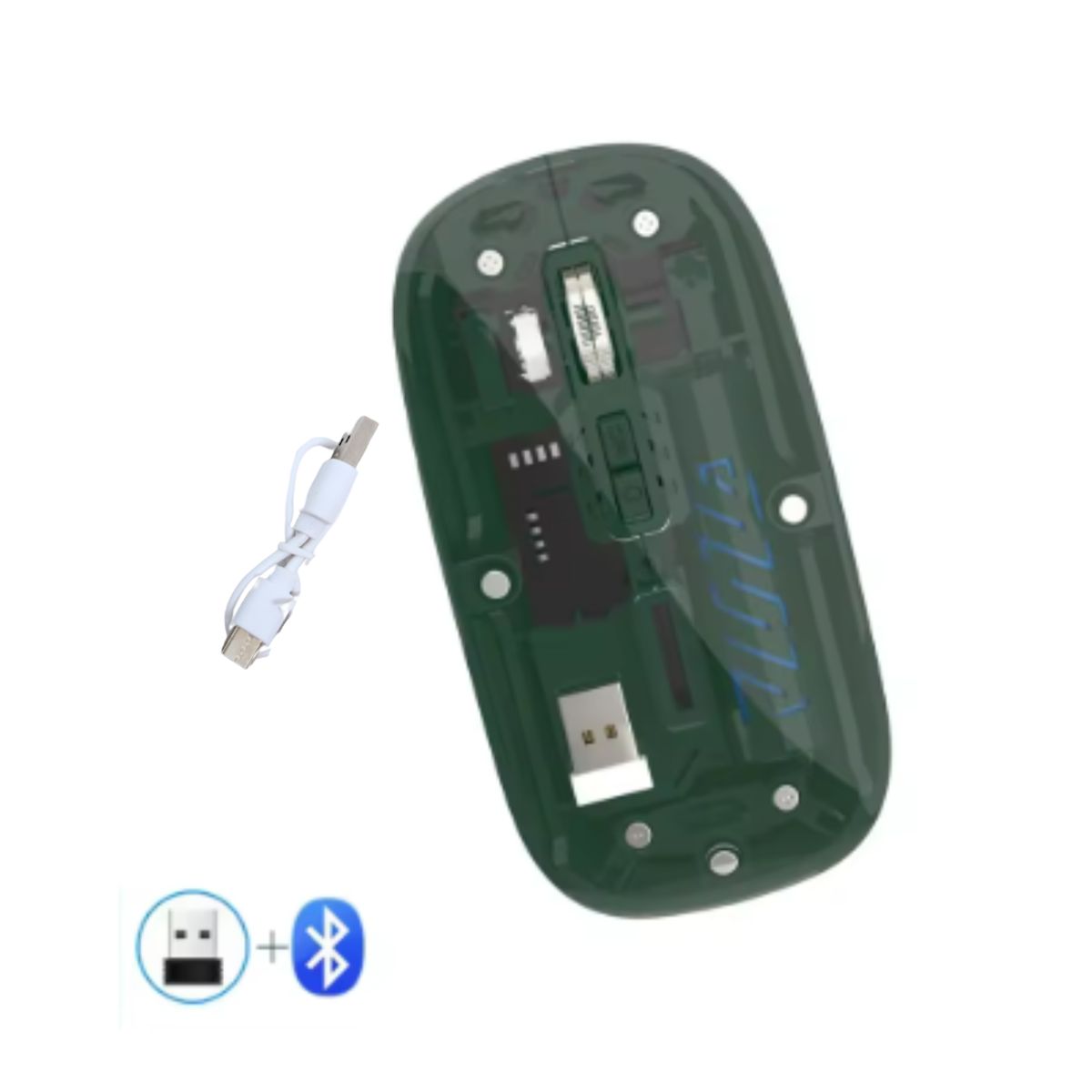 SEISA - Mouse Inalámbrico Recargable Dual Bluetooth y USB 24G Transparente