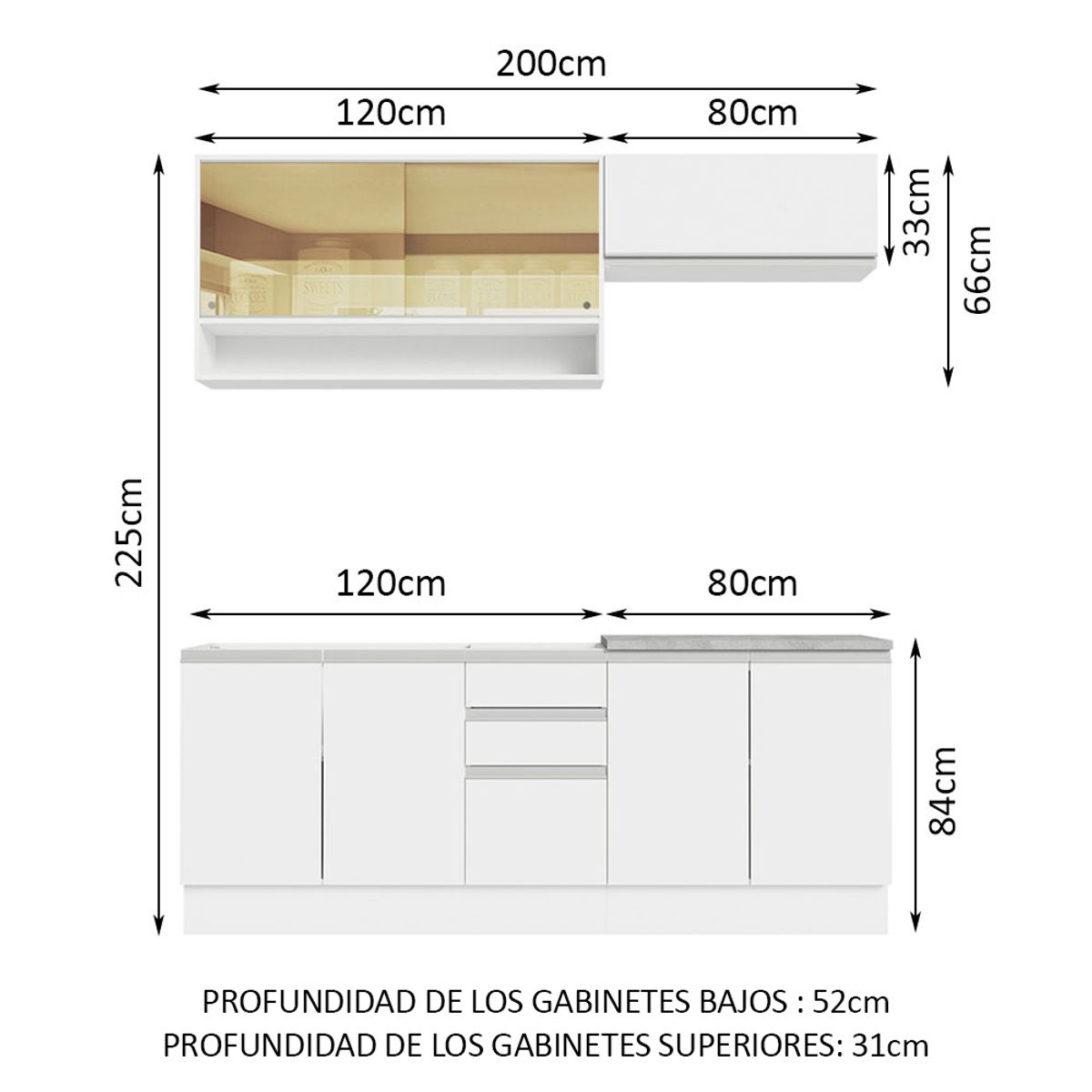 MADESA - Mueble de Cocina Integral Glamy 200 cm Con Lavadero 09