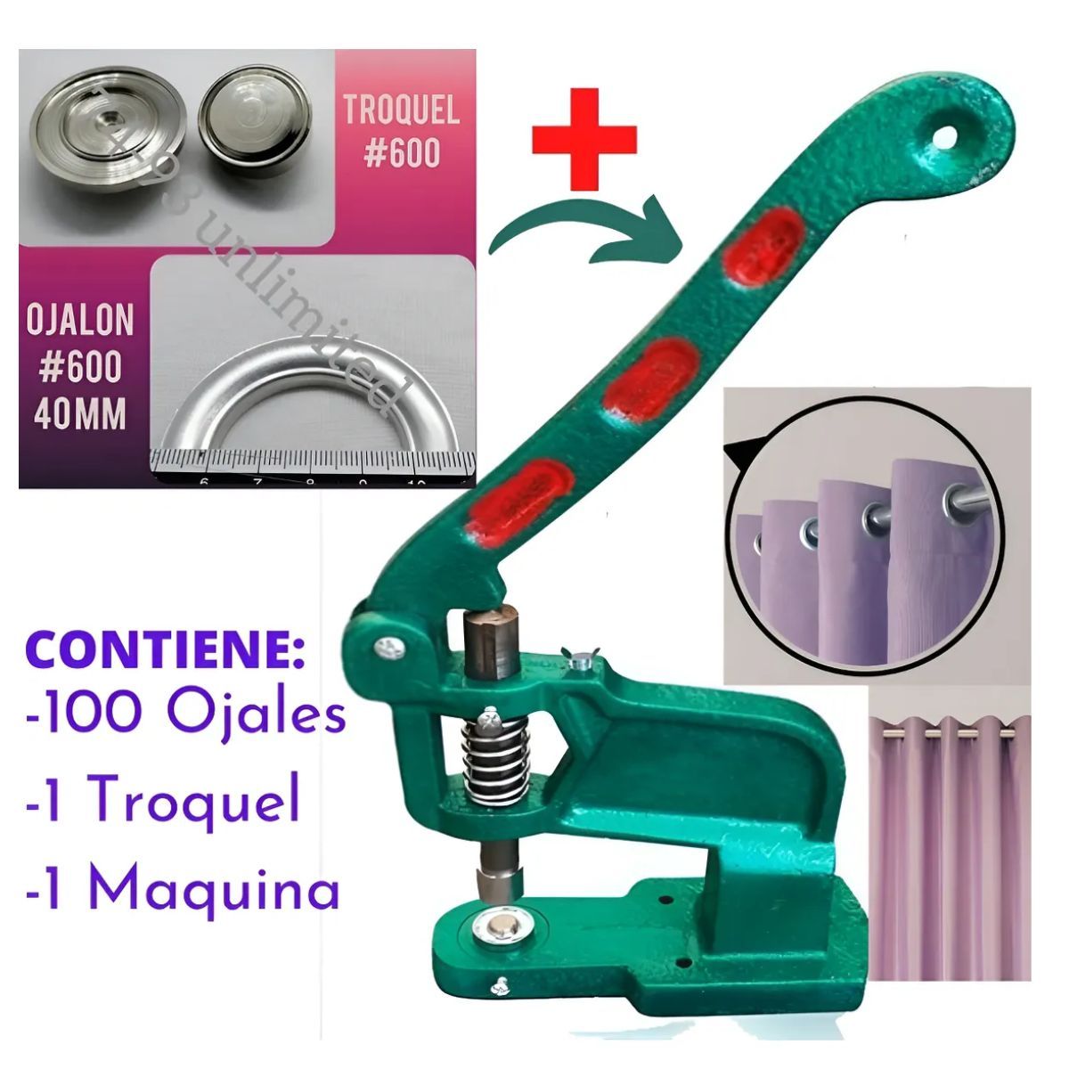 GENERICO - Ojales Para Cortina Aros Ojalillo 40mm Troquel Y Remachadora