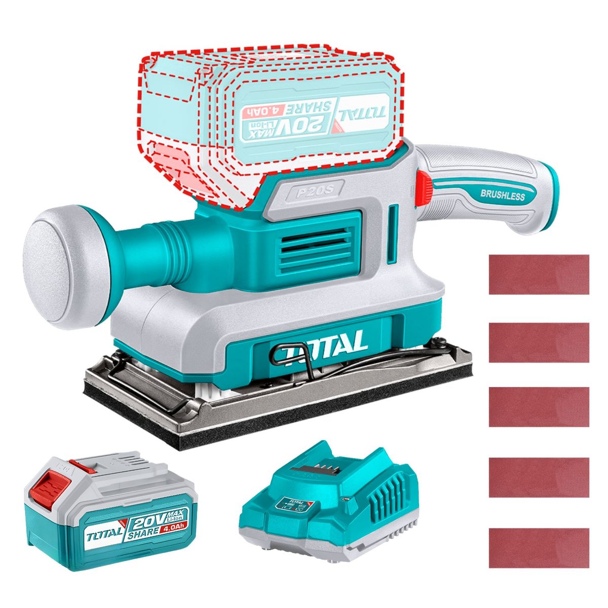 TOTAL TOOLS - Lijadora orbital + bateria y cargador Total