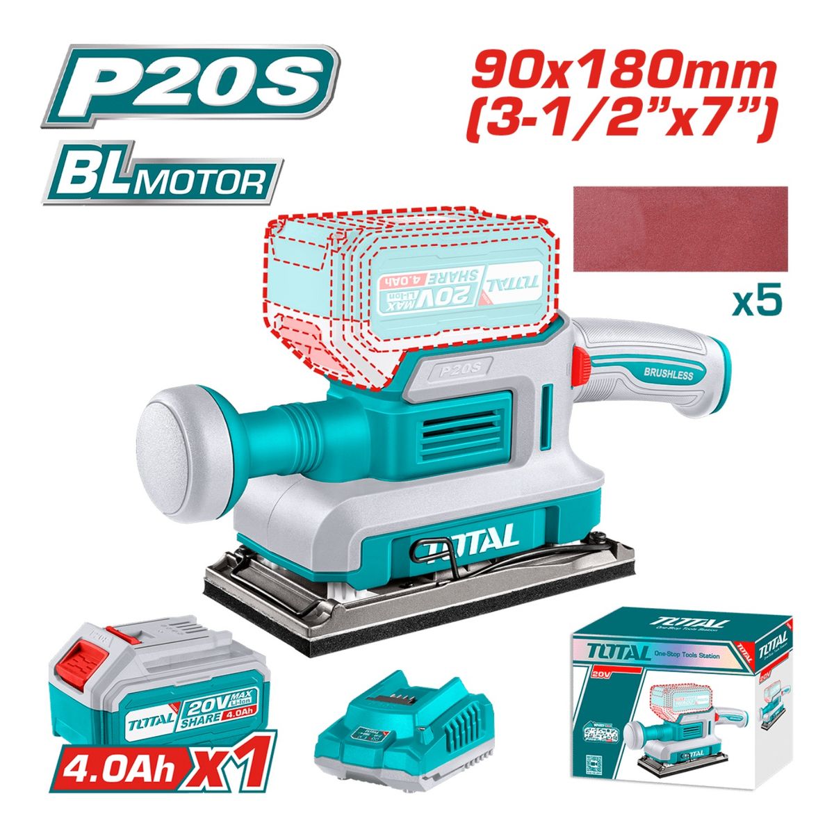 TOTAL TOOLS - Lijadora orbital + bateria y cargador Total