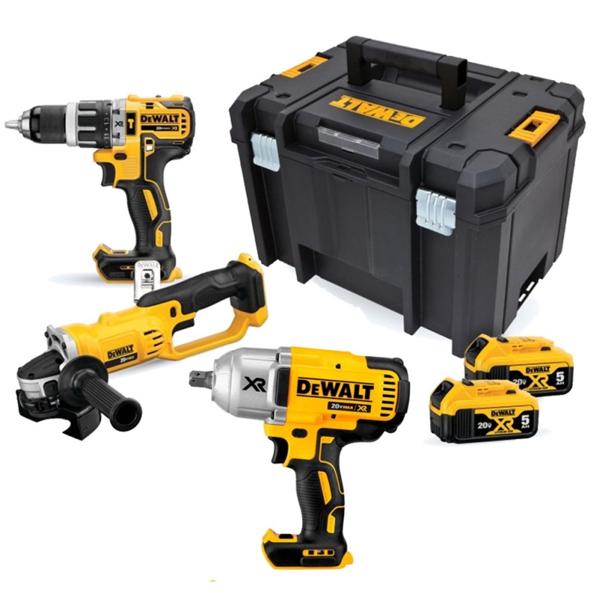 DEWALT - Taladro Perc 1/2" + Amoladora 4 1/2" 20V 2 Bat + Llave de Impacto 950Nm Dewalt