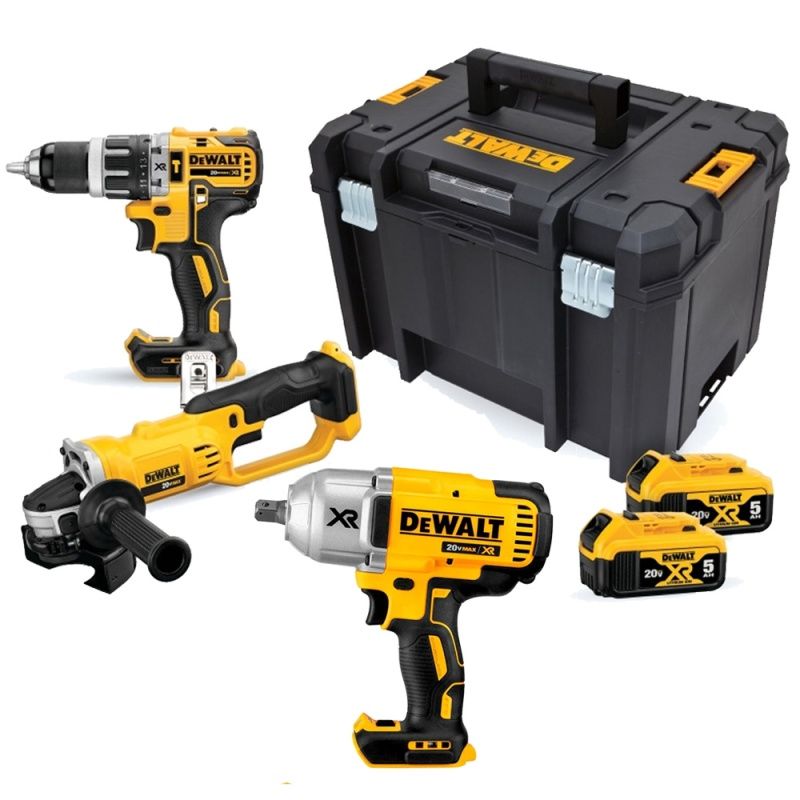 DEWALT - Taladro Perc 1/2" + Amoladora 4 1/2" 20V 2 Bat + Llave de Impacto 950Nm Dewalt