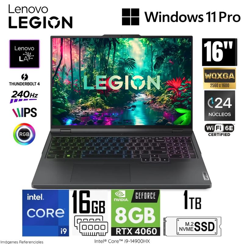 LENOVO - Laptop Lenovo Legion Pro 5 Intel Core i9-14900HX 16GB RAM 1TB SSD RTX 4060-8GB 16" WQXGA 83DF00HQLM