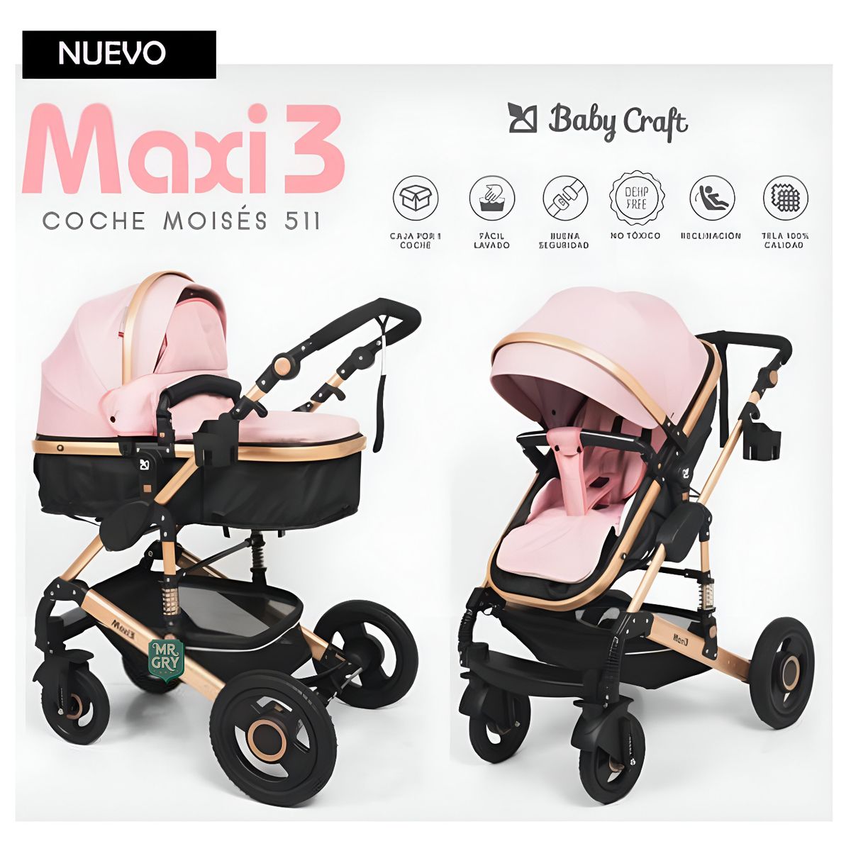 GENERICO - Coche Moisés Baby Craft Maxi 3 - Rosado