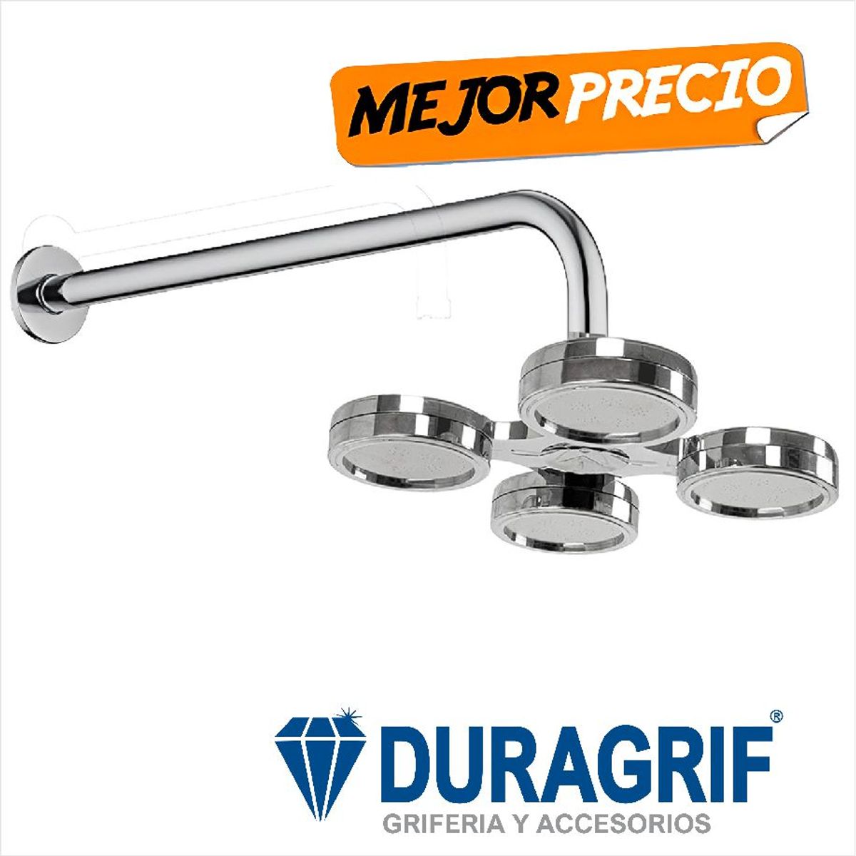 DURAGRIF - SALIDA DUCHA ESPAÑOLA 10” CROMADA MULTI CABEZAL + BRAZO 45CM + CANOPLA