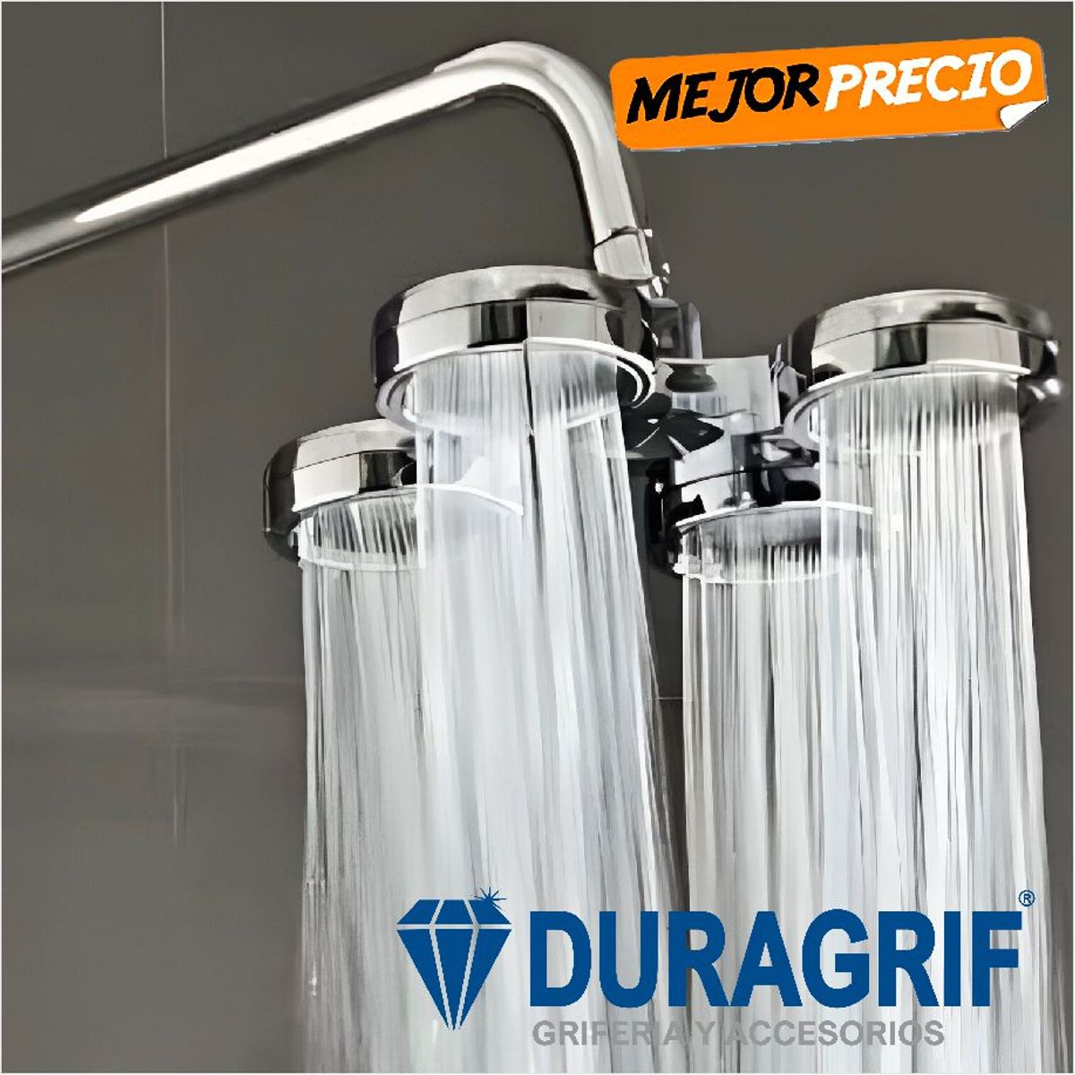 DURAGRIF - SALIDA DUCHA ESPAÑOLA 10” CROMADA MULTI CABEZAL + BRAZO 45CM + CANOPLA
