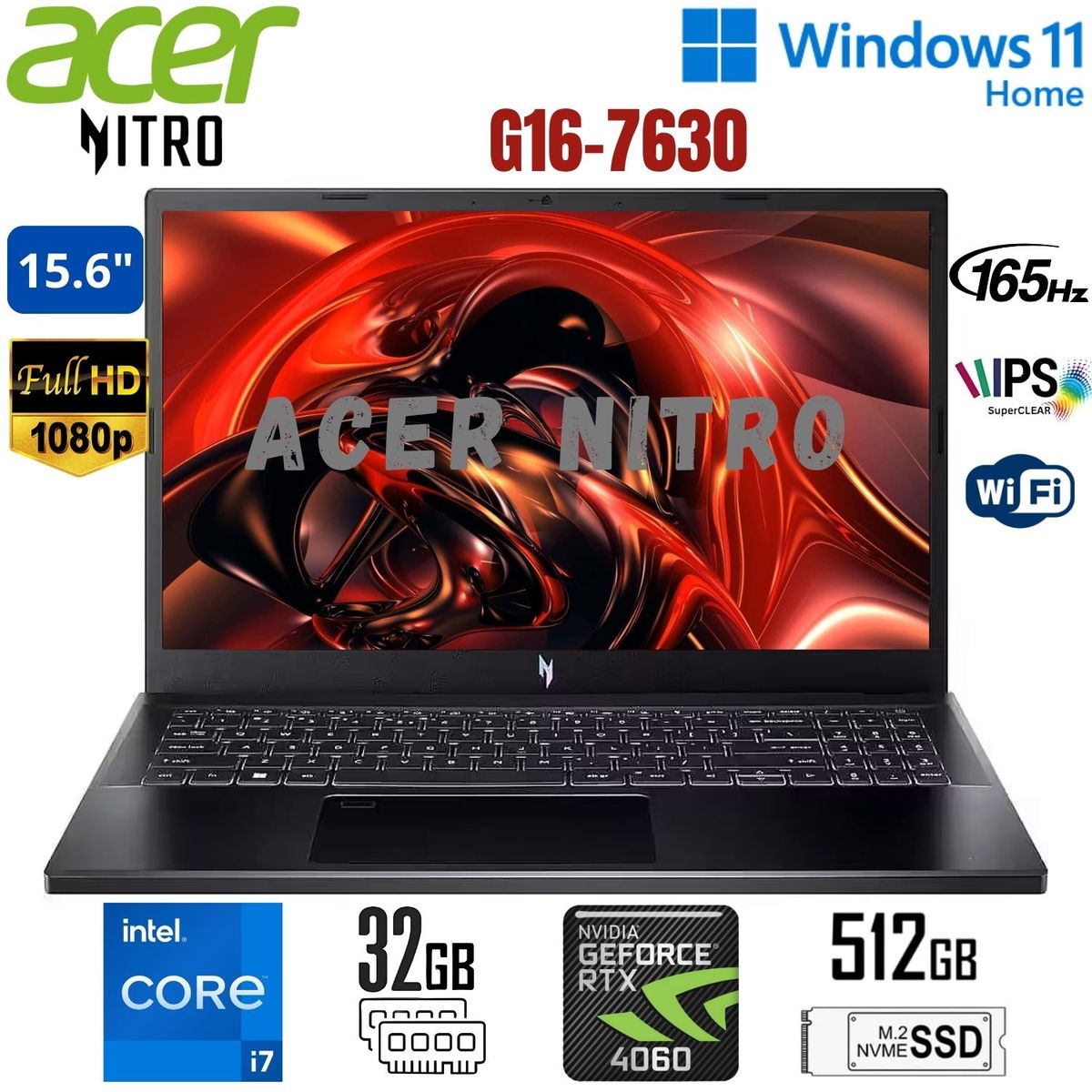 ACER - Laptop ACER NITRO V15 ANV15-51-7700 INTEL CORE I7-13620H 32GB RAM 512GB SSD RTX 4060-8GB 156 FHD