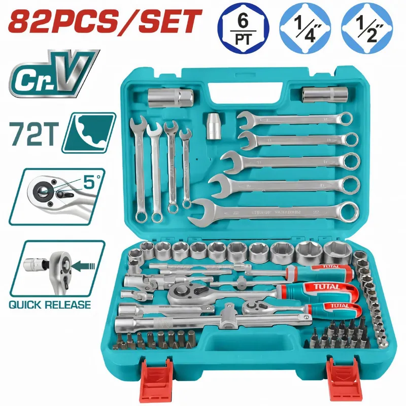 TOTAL TOOLS - Juego De Dados De 82 Piezas De 1/4 Y 1/2 Total - THT421802