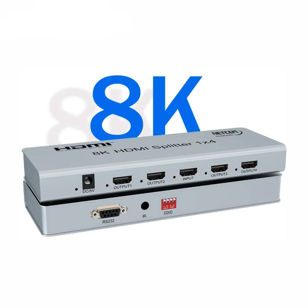 NETCOM - Splitter HDMI 1x4 Metalico 2.1 8K 60Hz 4 pantallas HDCP 2.3 RS232