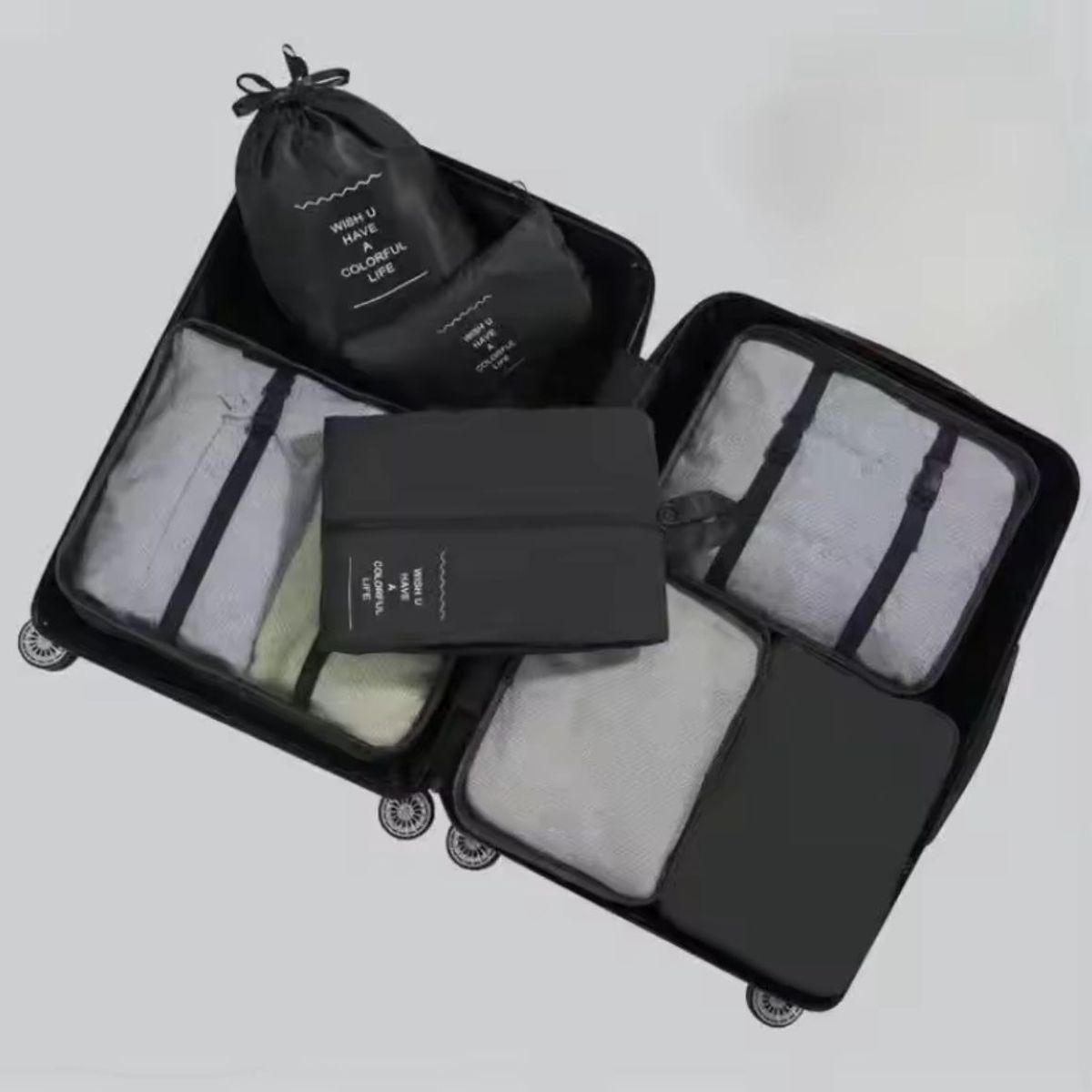 TRAVEL - Organizador para maleta Travel 7 piezas impermeable - Negro