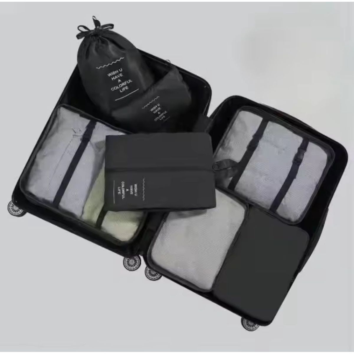 TRAVEL - Organizador para maleta Travel 7 piezas impermeable - Negro