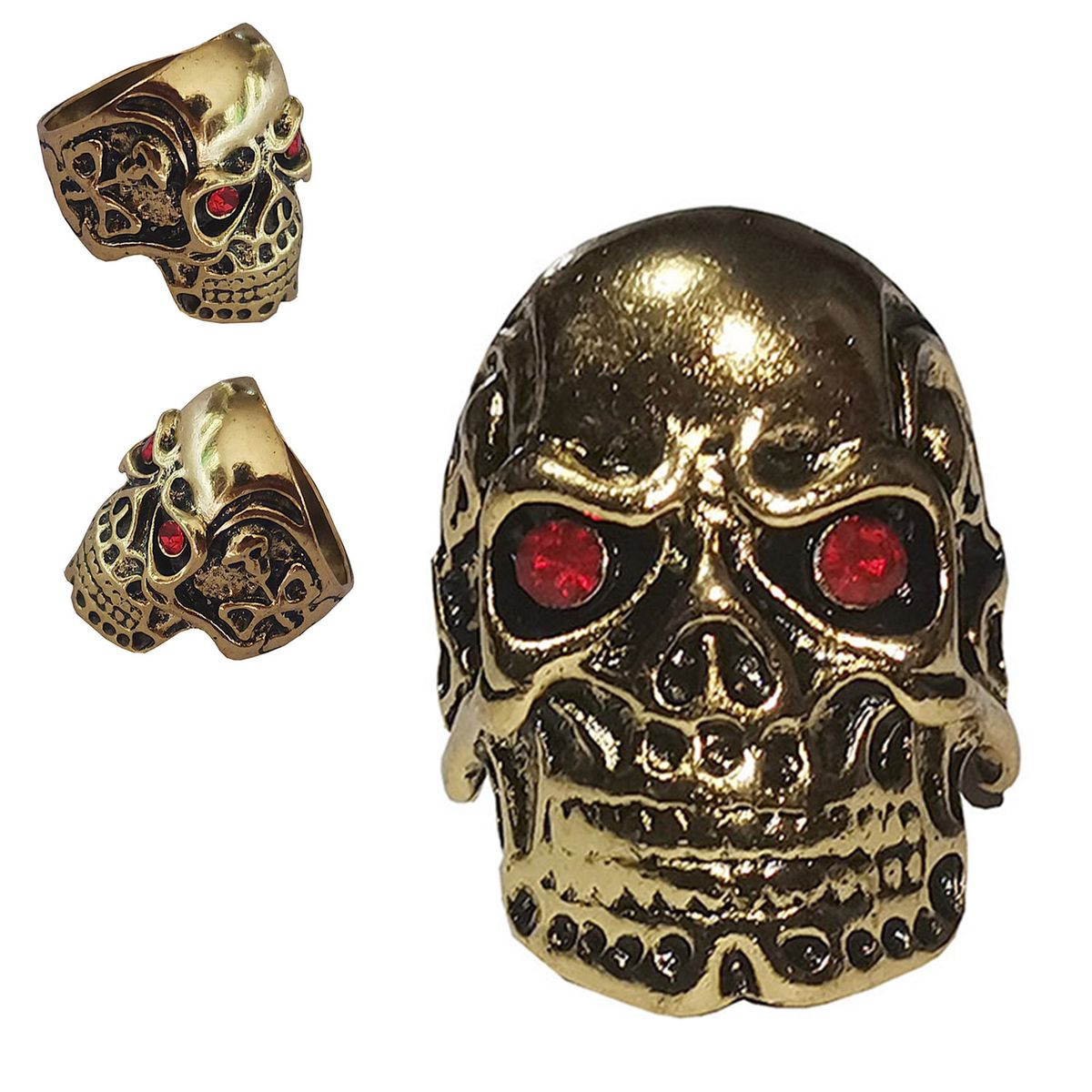 GENERICO - Anillo De Acero Calavera Craneo Nosferatu Dorado unisex